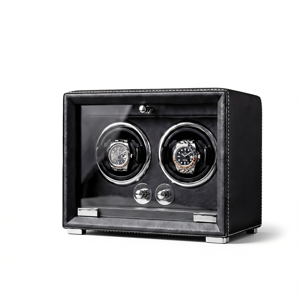 Double Watch Winder, Black Leather