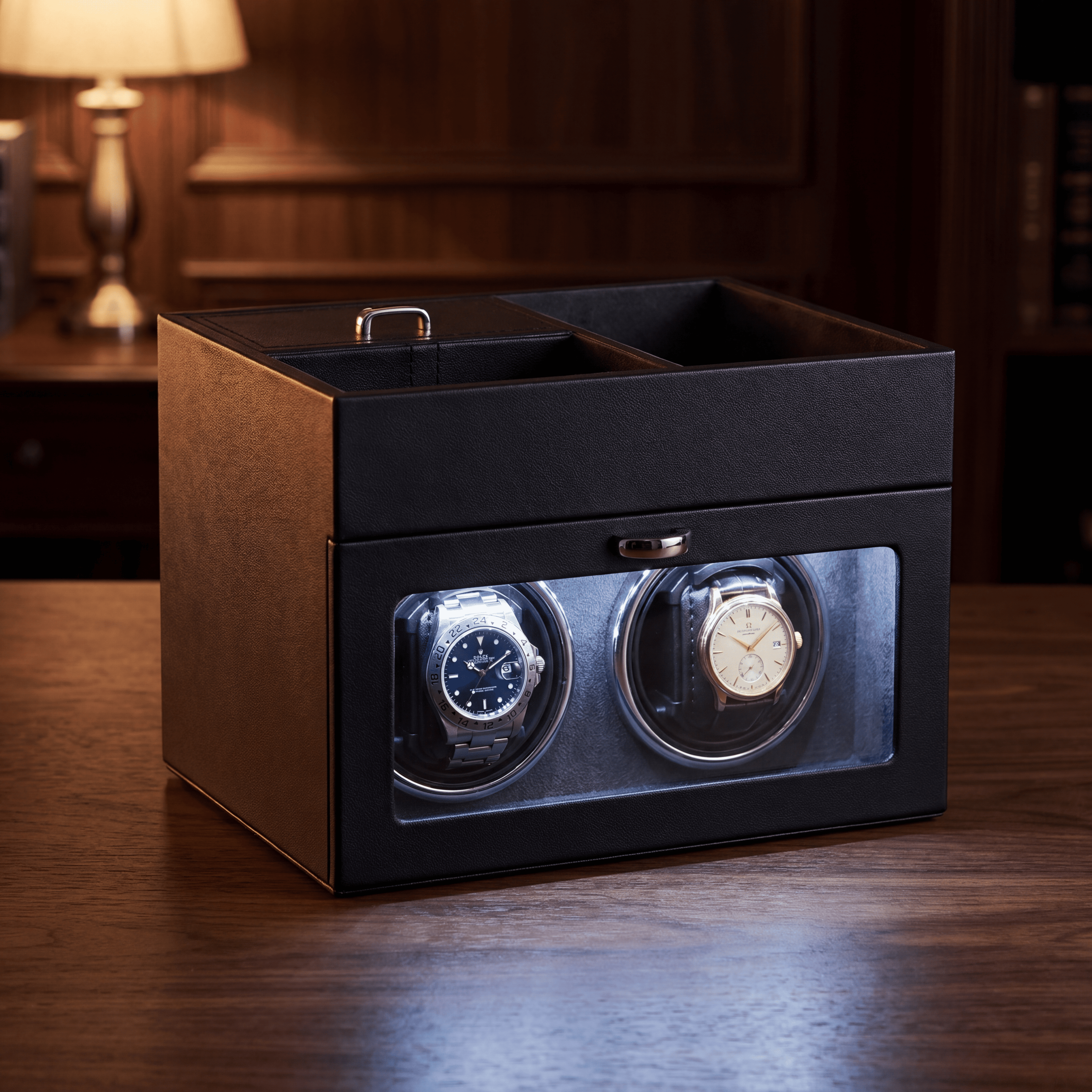 Double Watch Winder with Jewelry Box, Blue