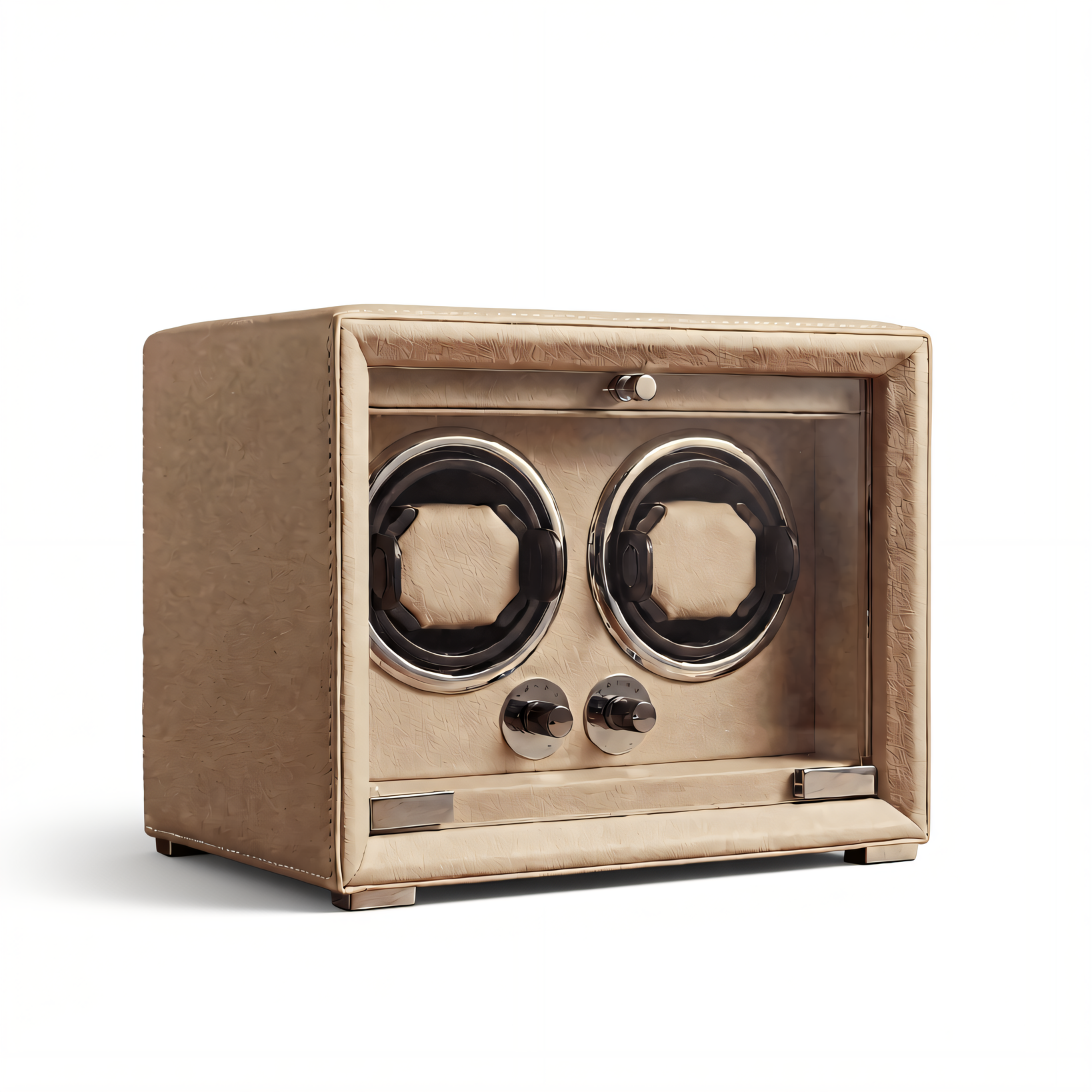 Double Watch Winder, Cream Leather