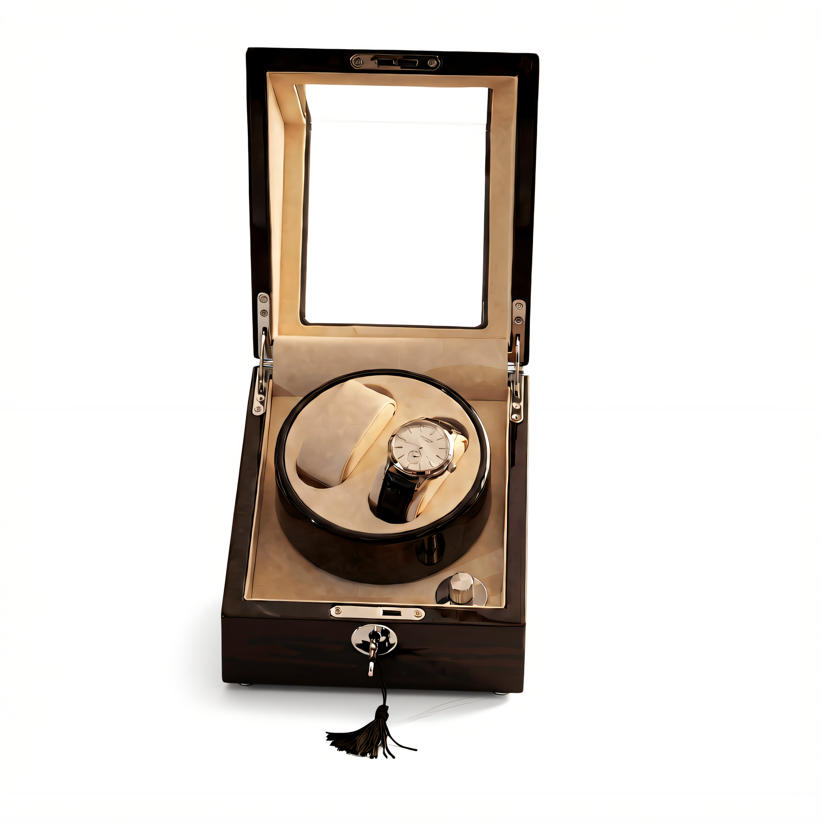 Double Watch Winder, Wood and Glass