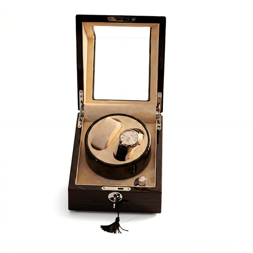 Double Watch Winder, Wood and Glass