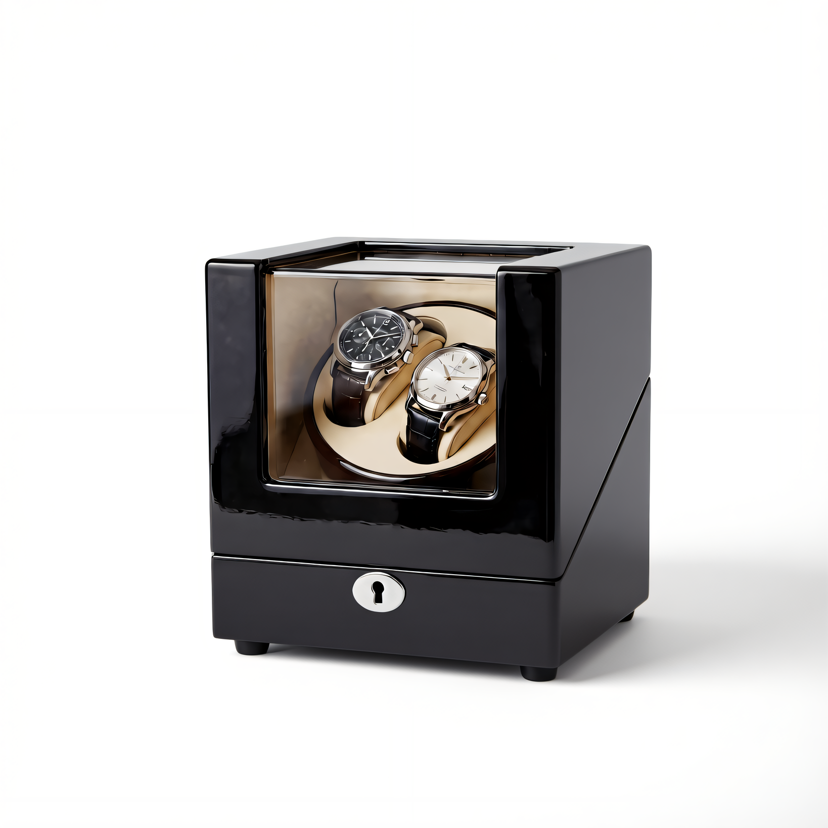 Double Watch Winder, Wood and Glass