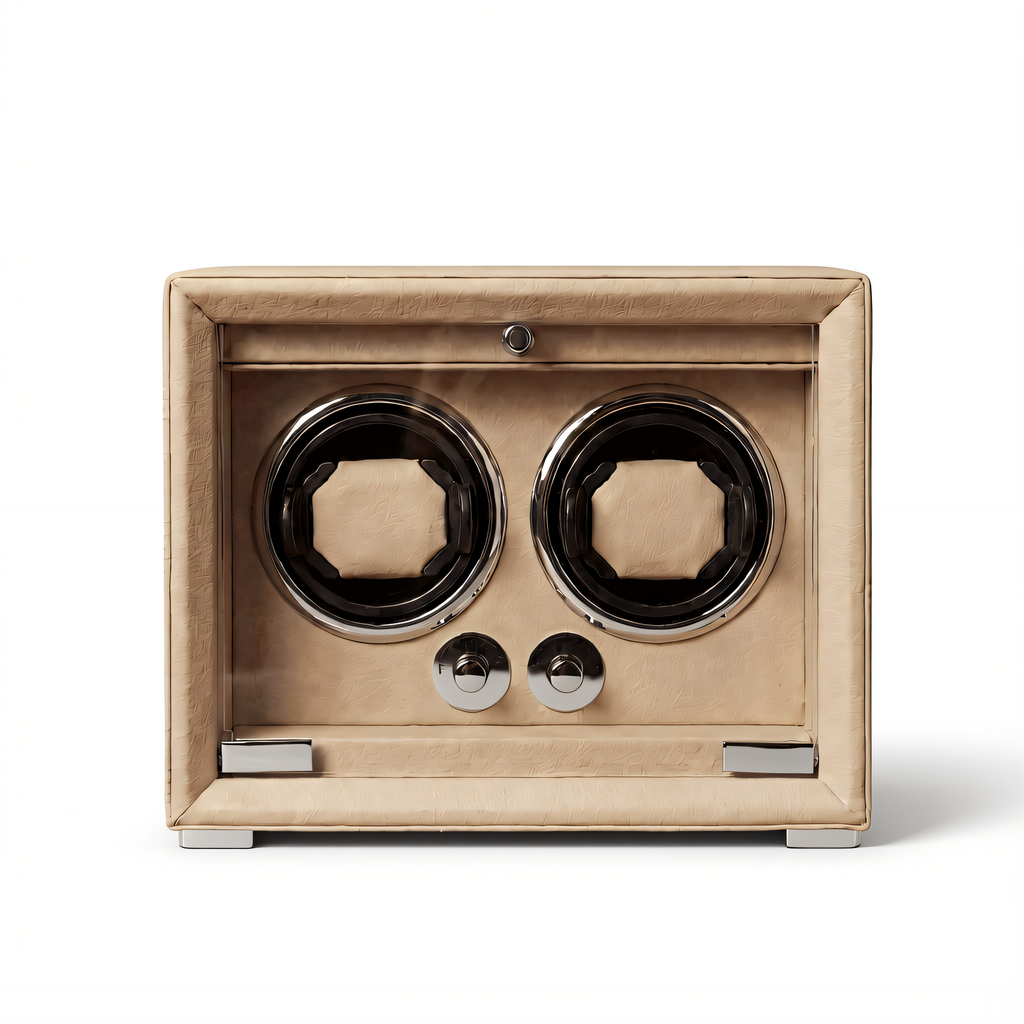 Double Watch Winder, Cream Leather