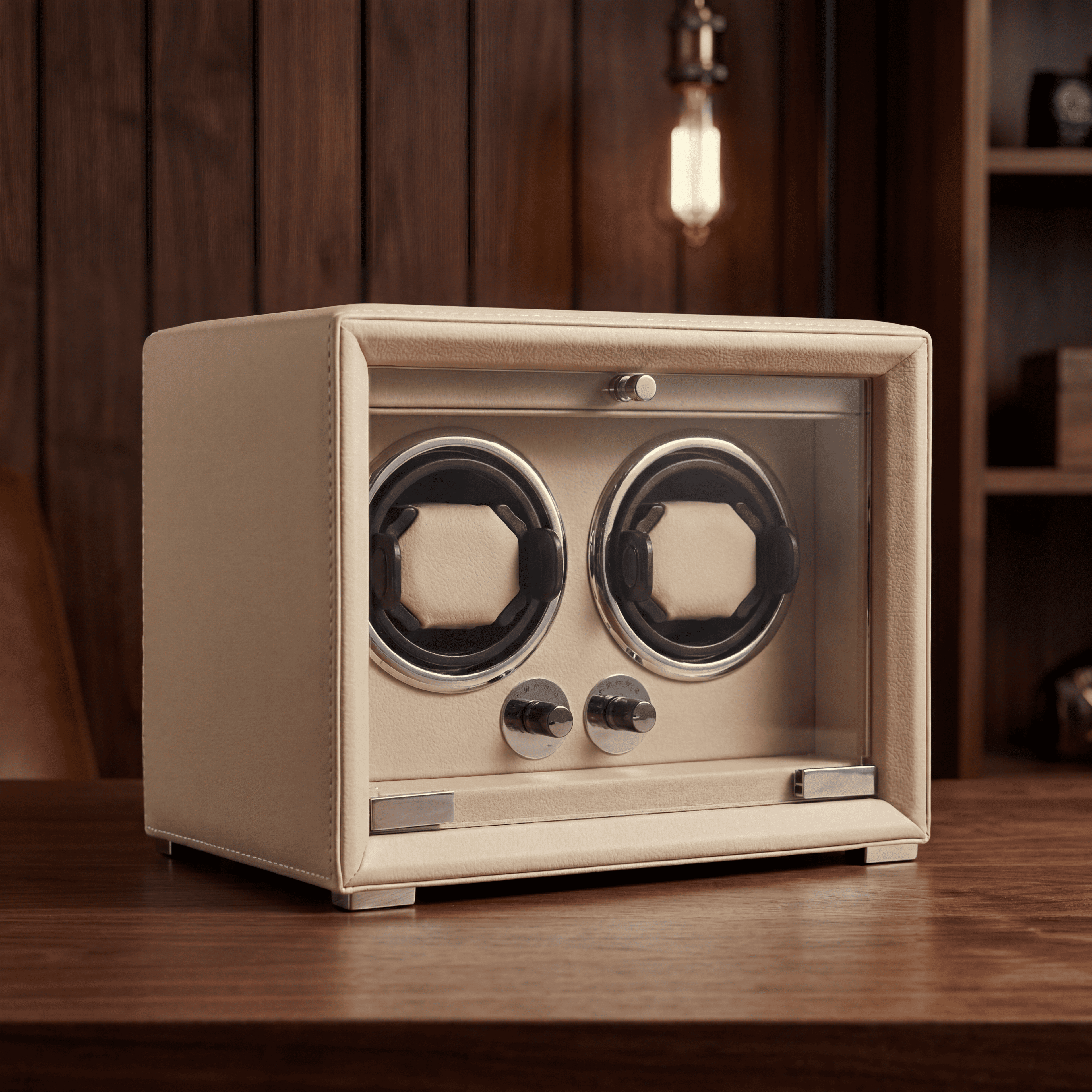 Double Watch Winder, Black Leather