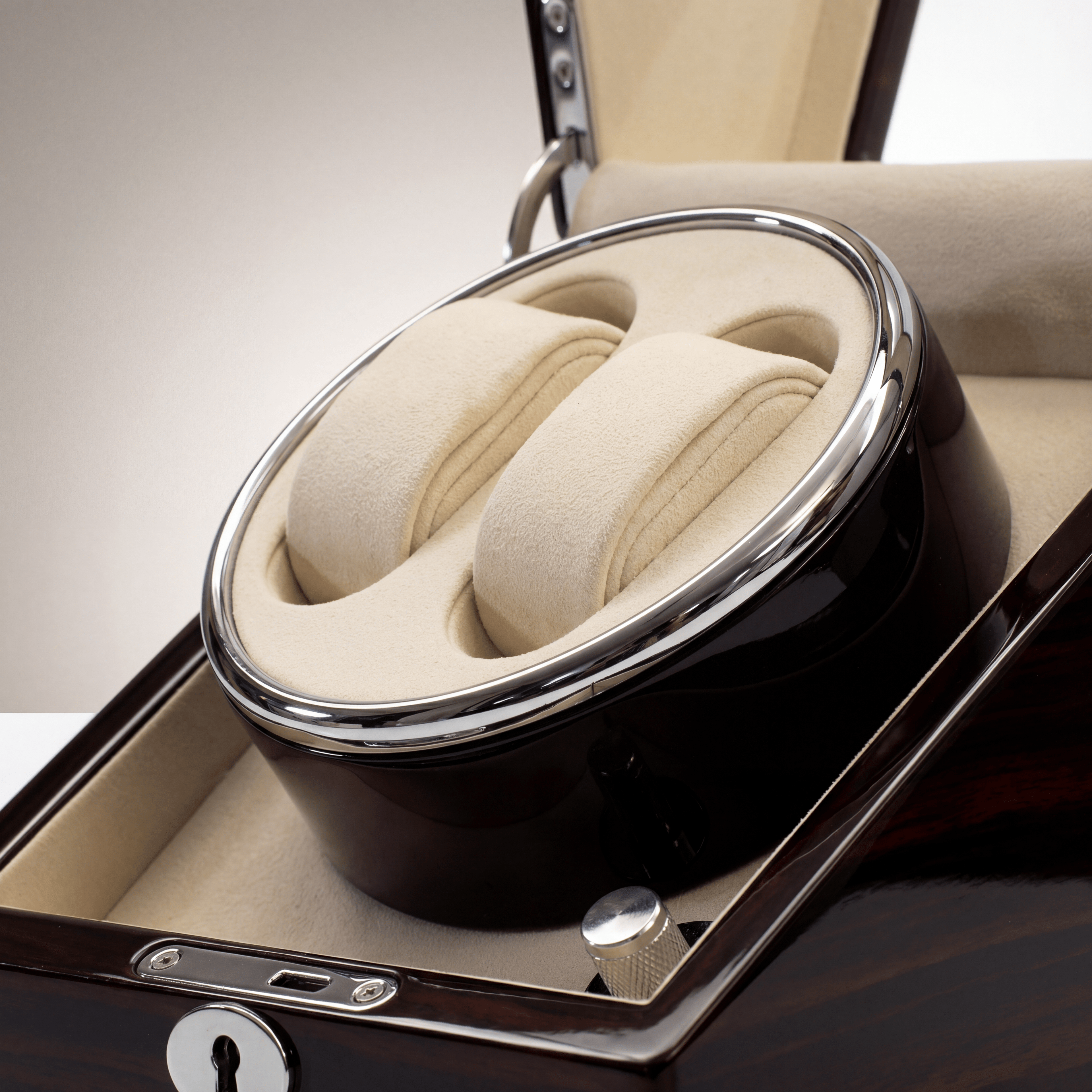 Double Watch Winder, Wood and Glass