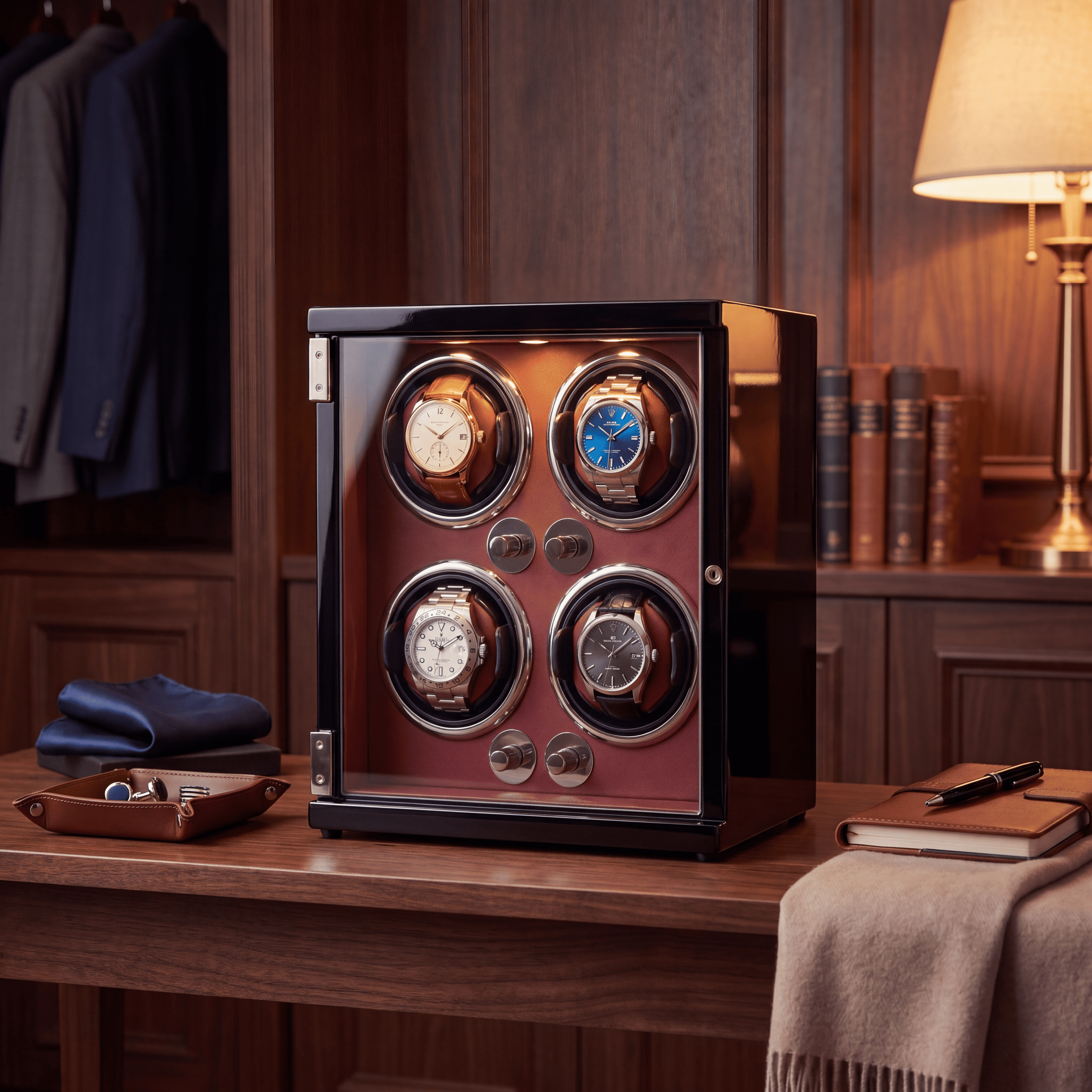 Red Watch Winder for 4 Watches