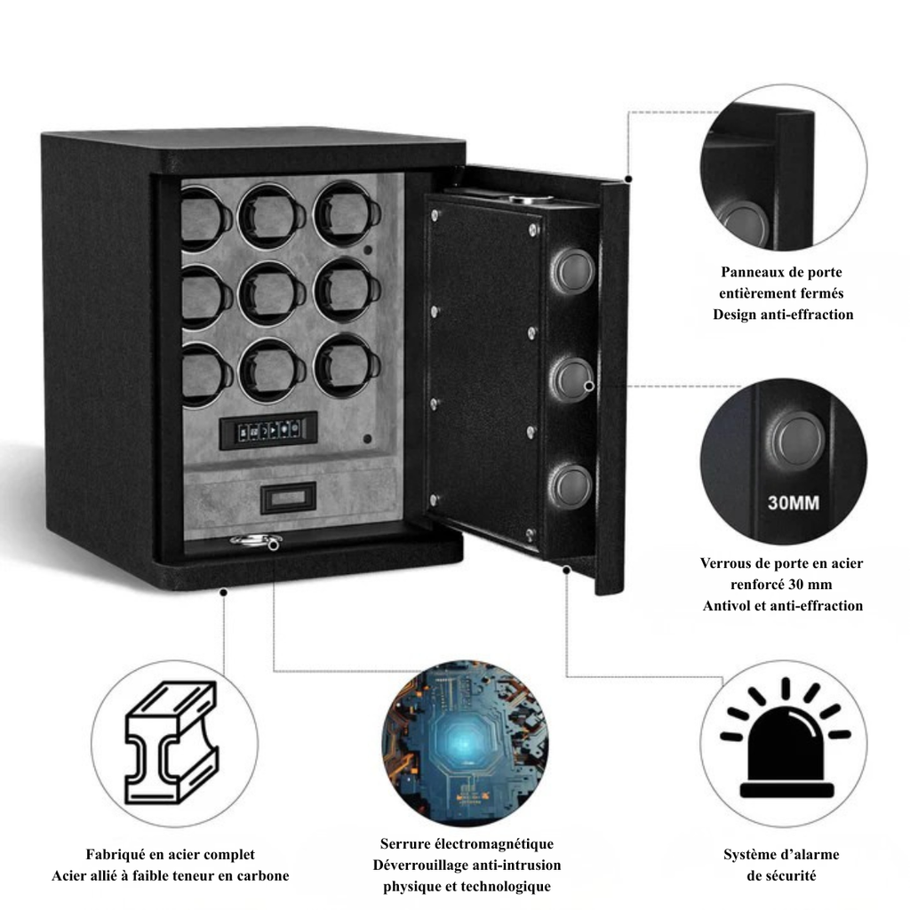 Watch Winder Safe for 9 Watches