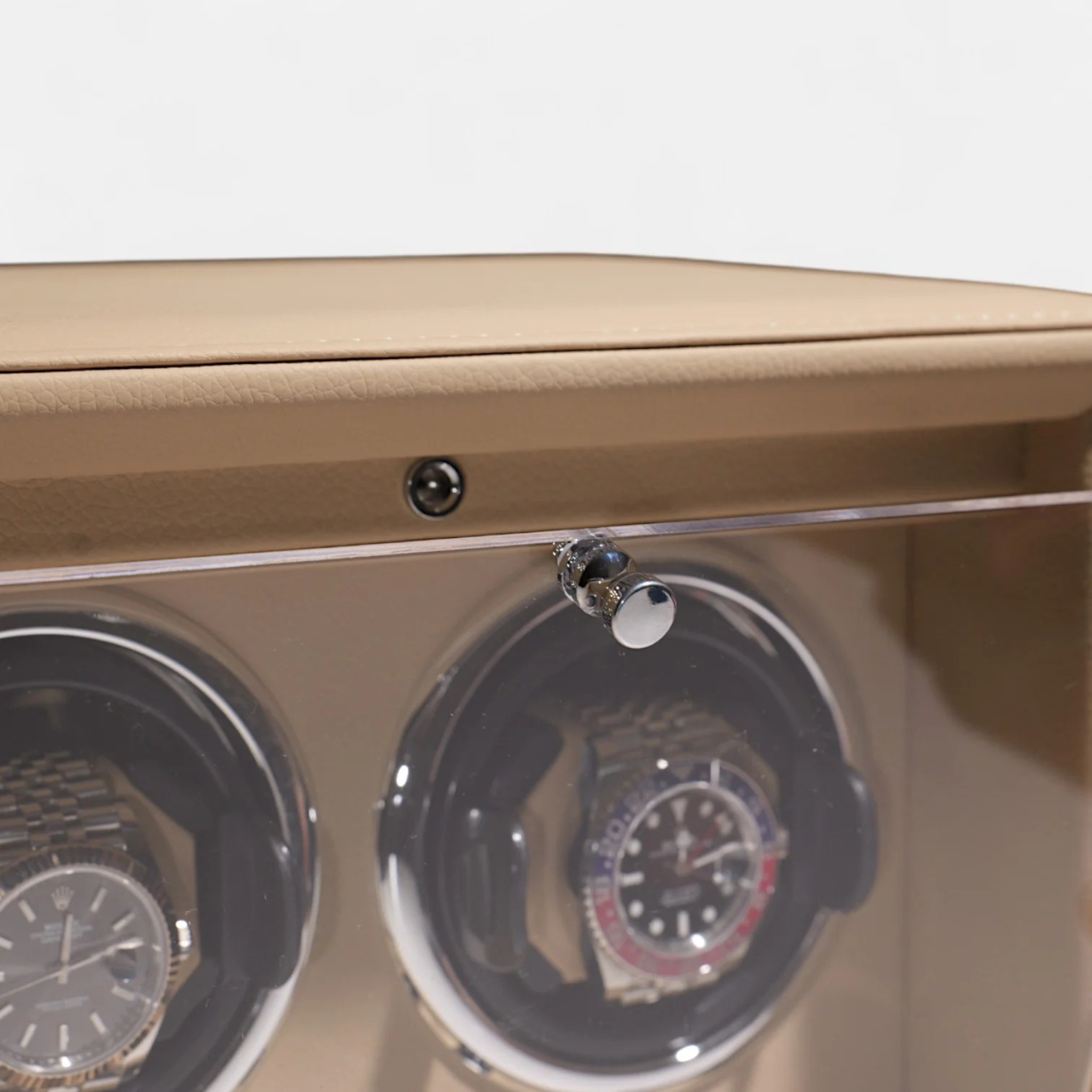 Double Watch Winder, Cream Leather