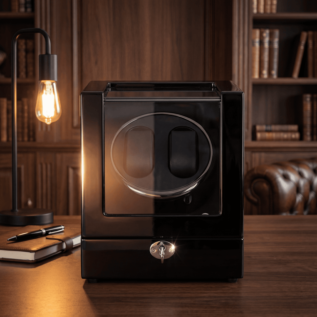 Double Watch Winder, Wood and Glass