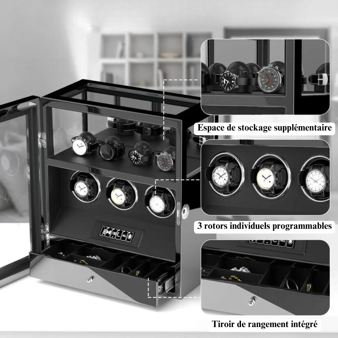 3 Watch Winder Box, Piano Black, view 4