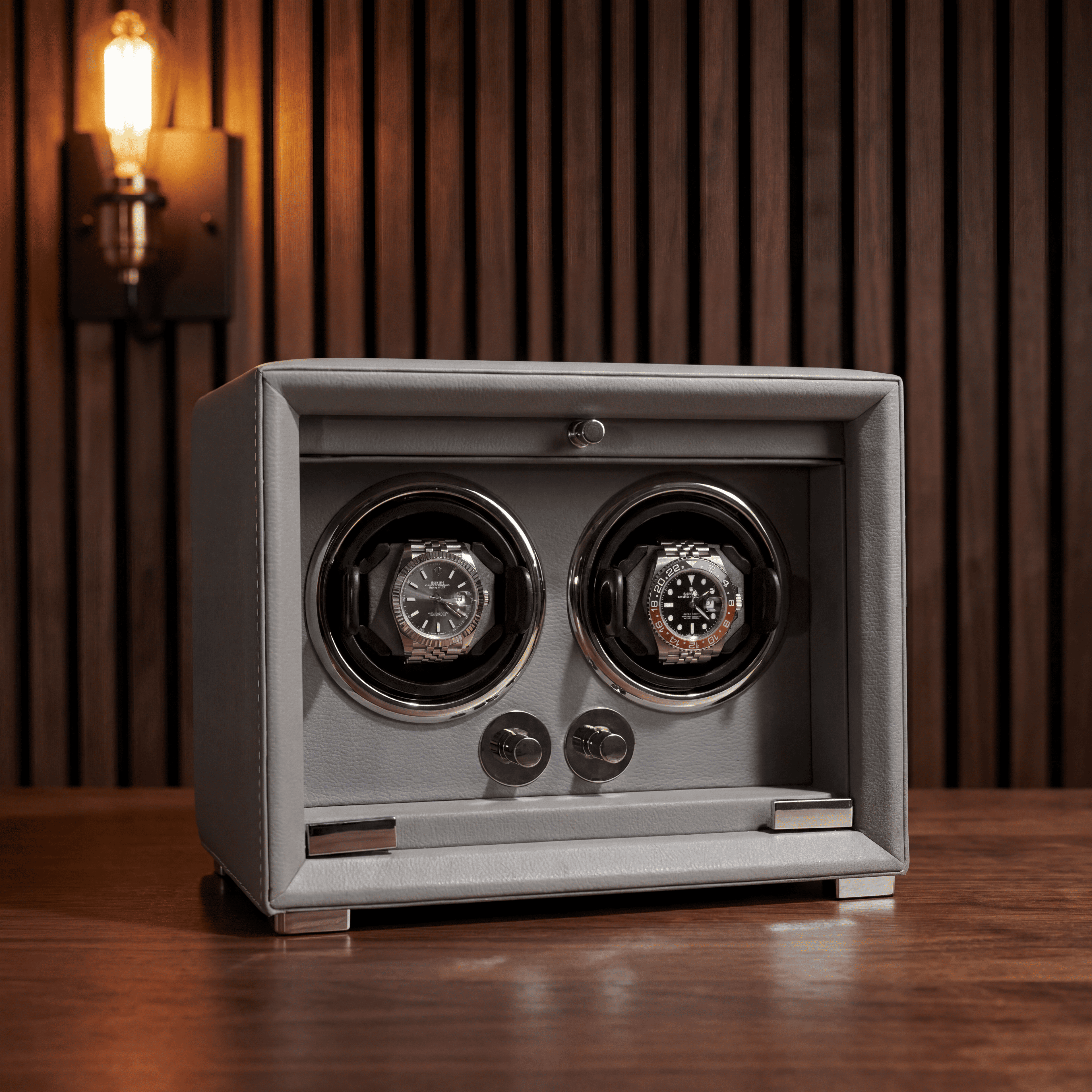 Double Watch Winder, Cream Leather