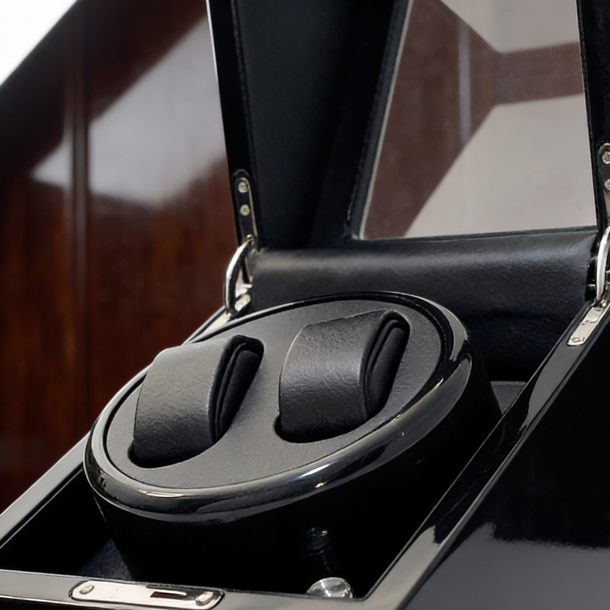 Double Watch Winder, Wood and Glass