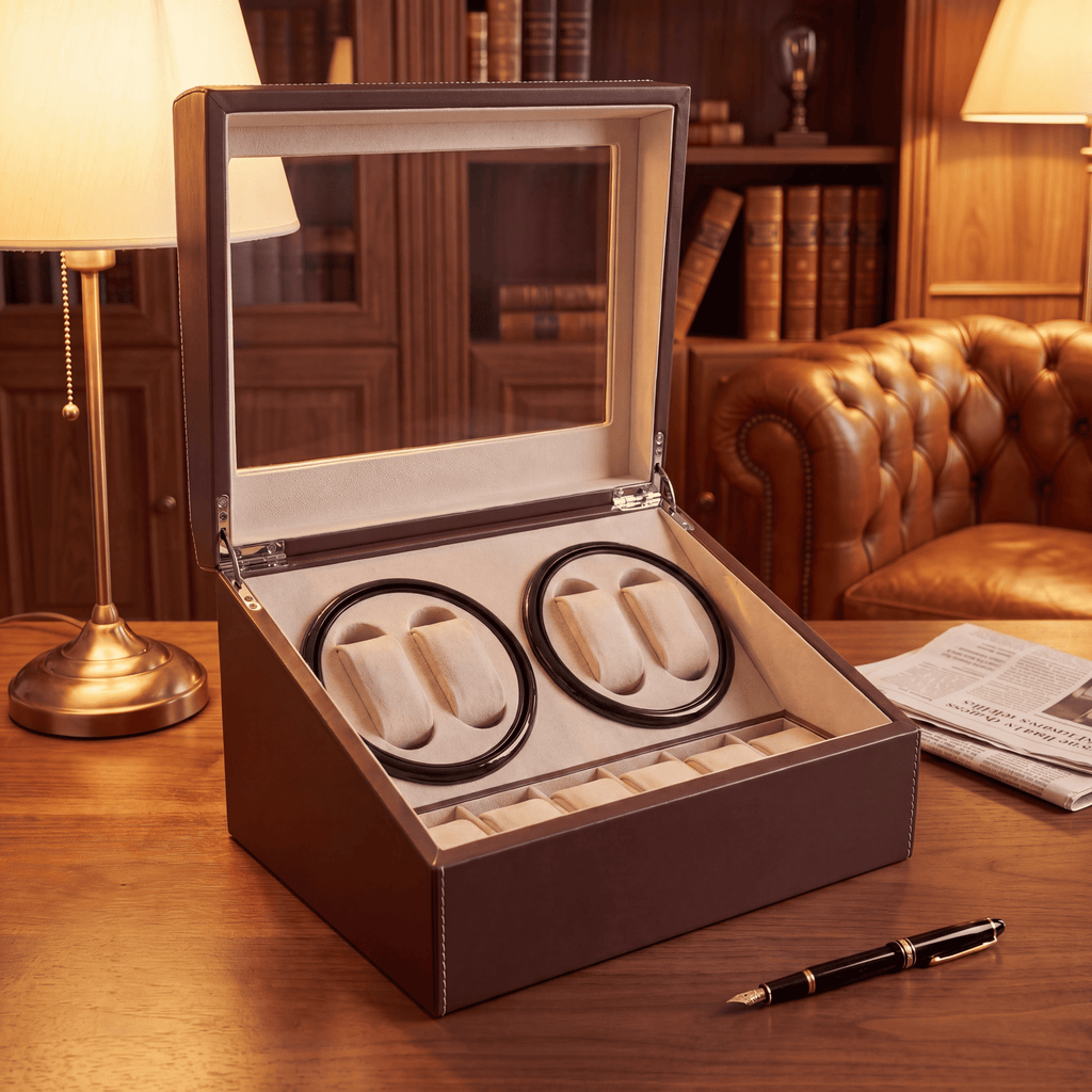 Quad Watch Winder with Storage for 10 Watches