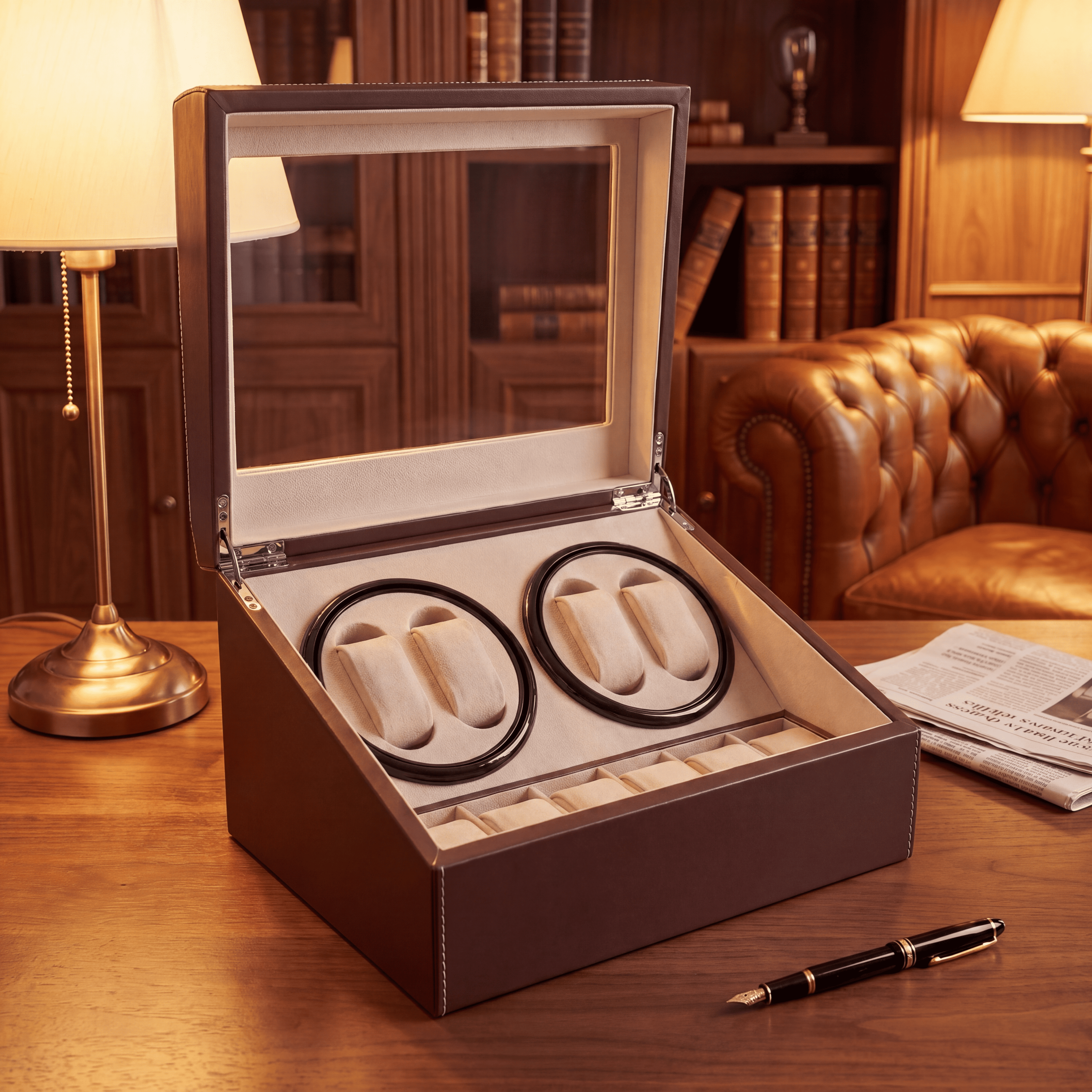 Quad Watch Winder with Storage for 10 Watches