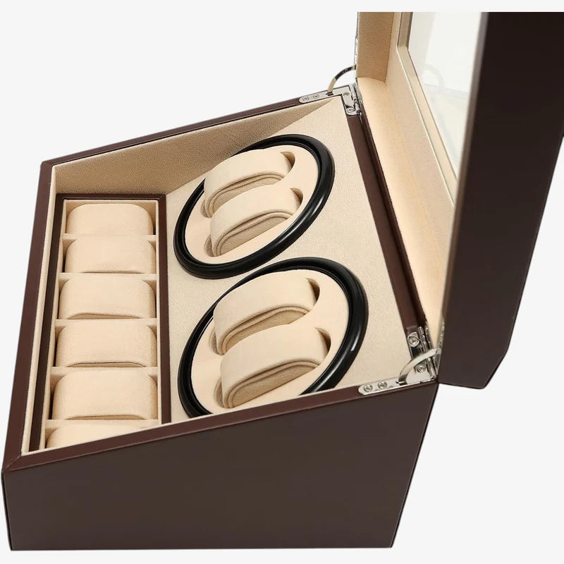 Quad Watch Winder with Storage for 10 Watches