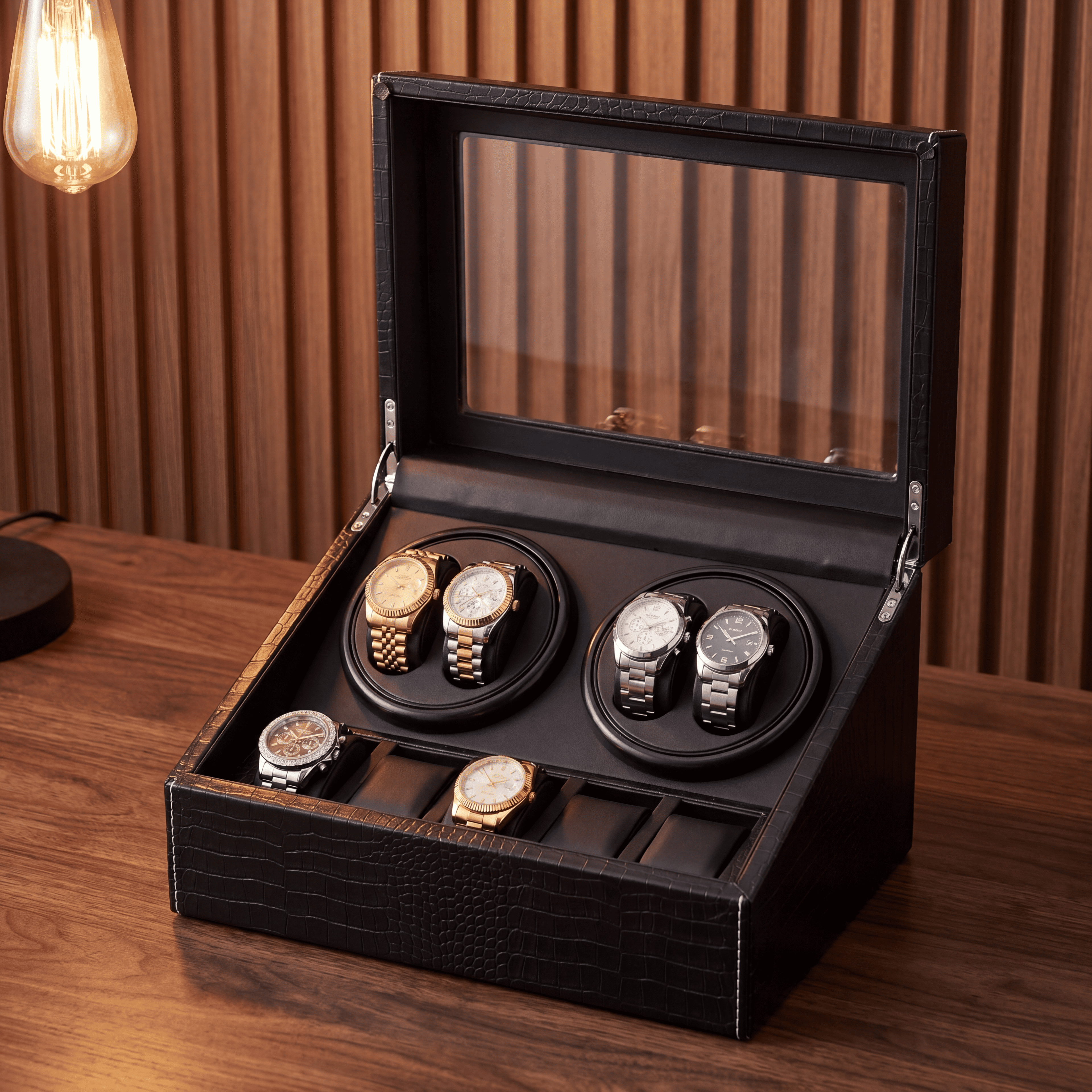 Quad Watch Winder with Storage for 10 Watches