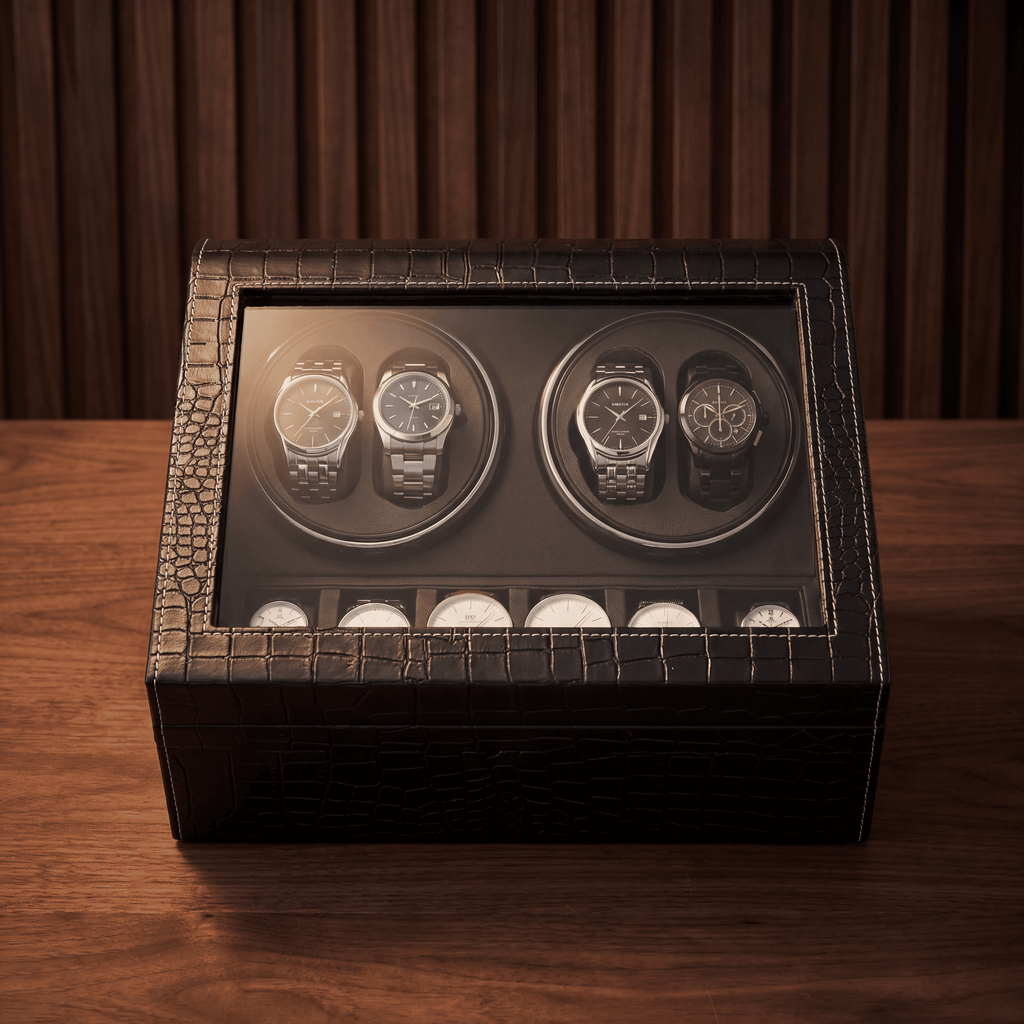 Quad Watch Winder with Storage for 10 Watches
