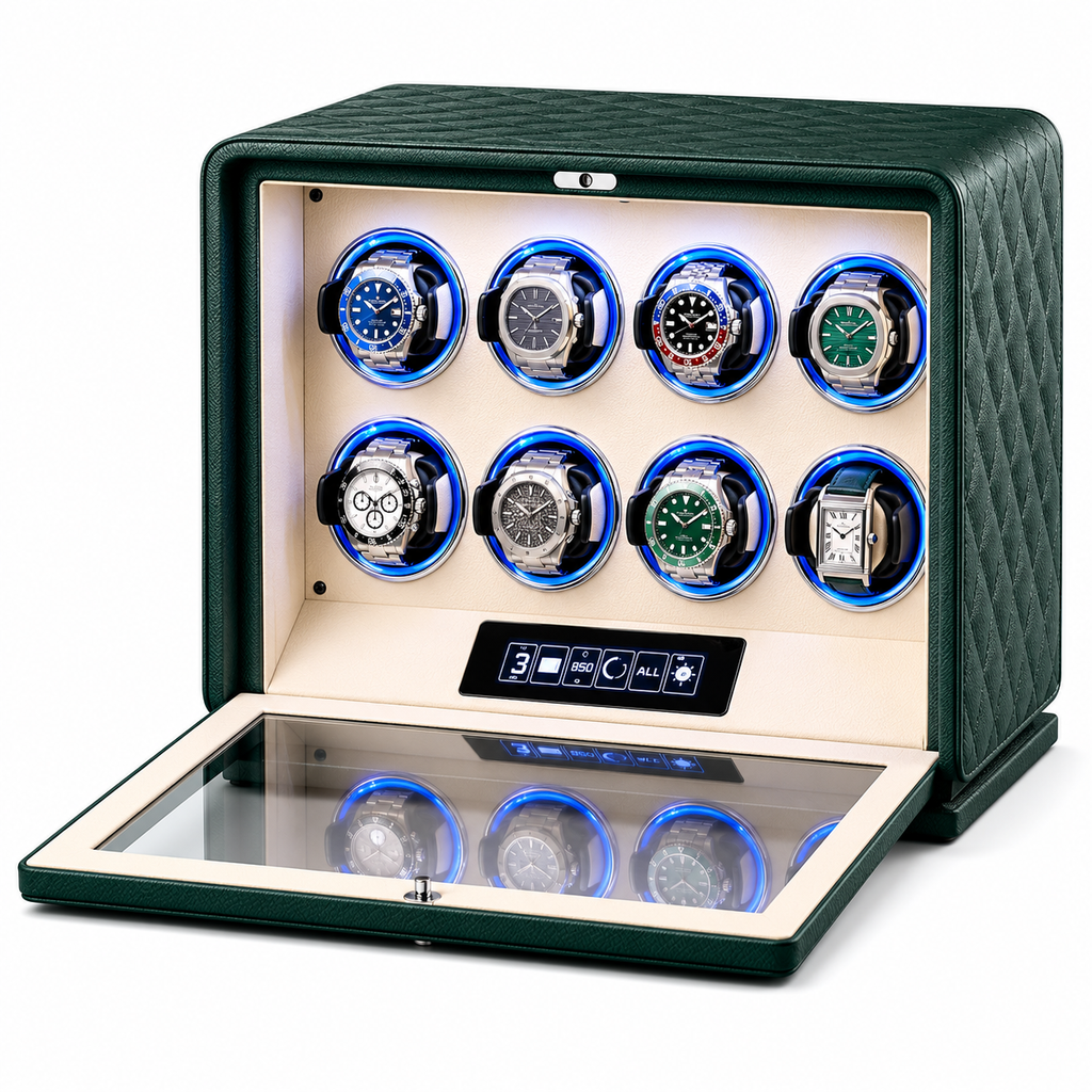 Green Leather Watch Winder for 8 Watches