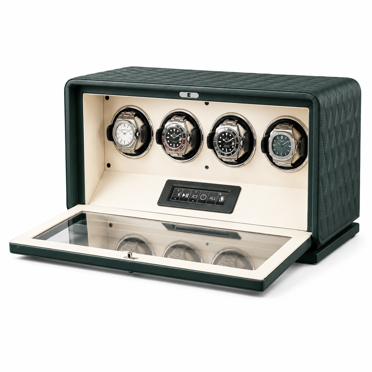 Green Leather Watch Winder for 4 Watches