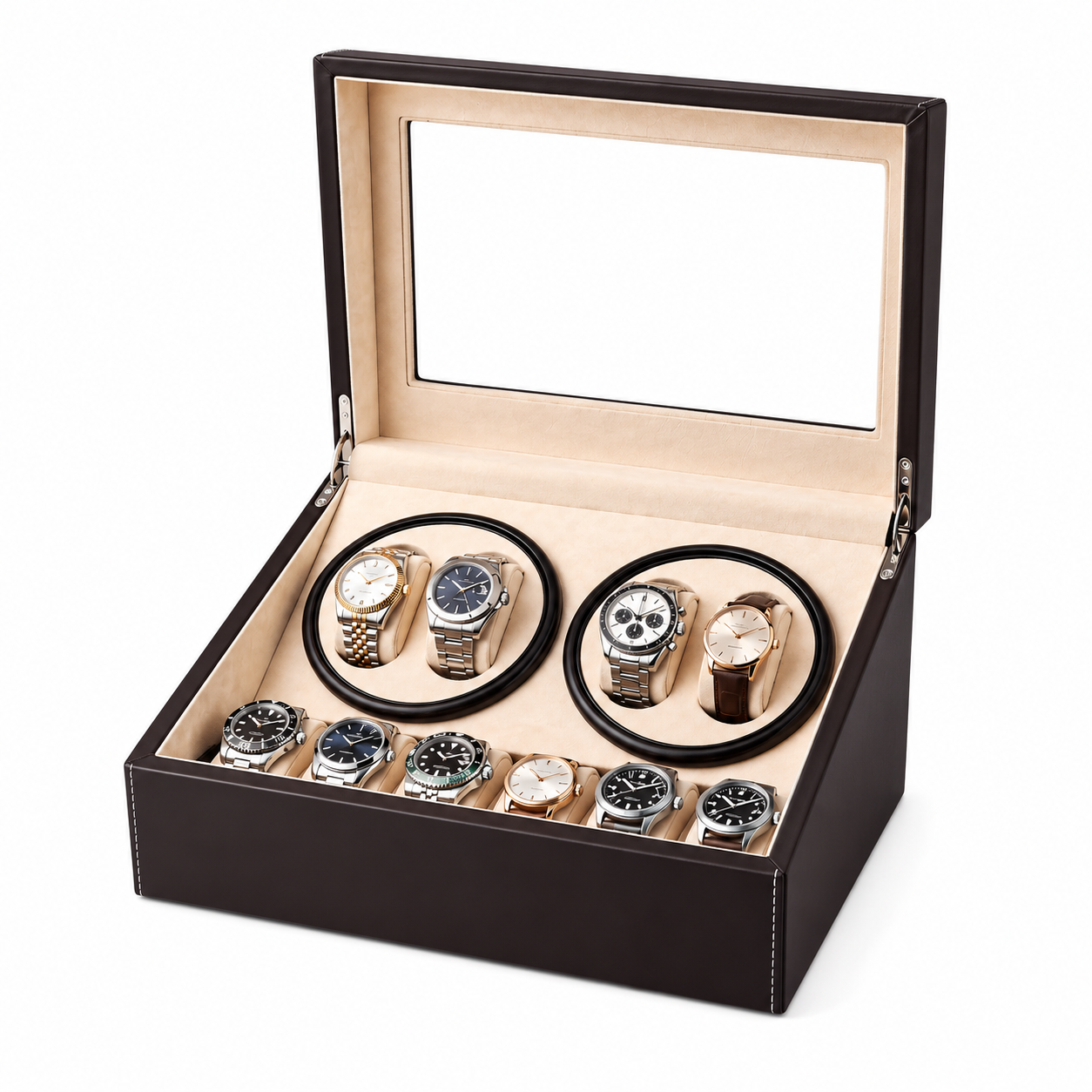 Quad Watch Winder with Storage for 10 Watches