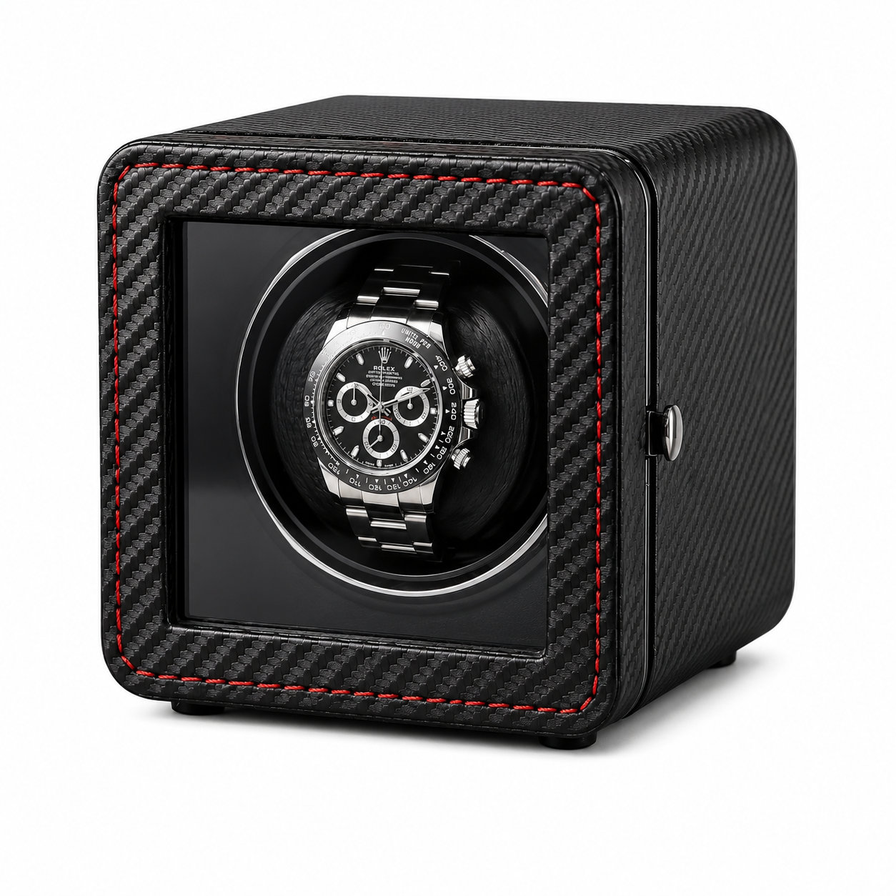 Carbon Single Watch Winder, Red Stitching
