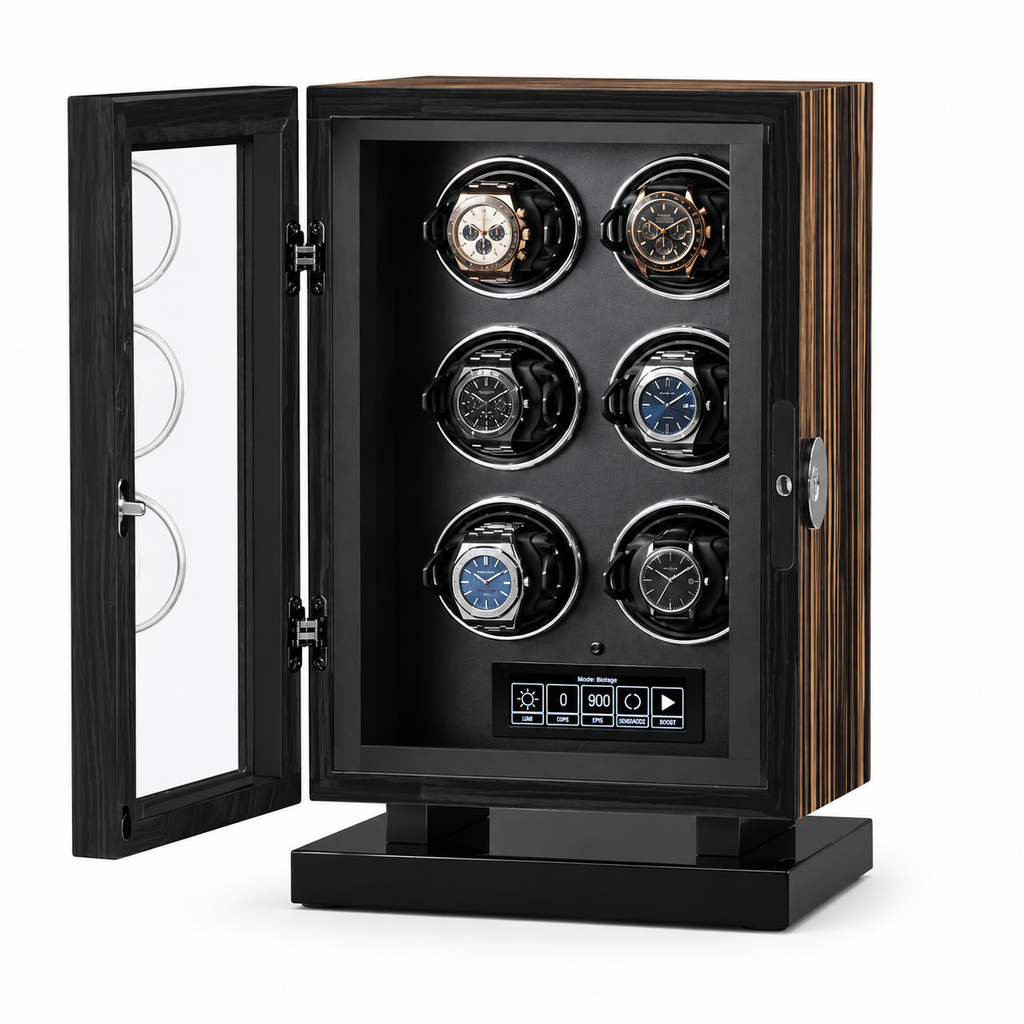 Luxury Watch Winder for 6 Watches, Macassar Wood