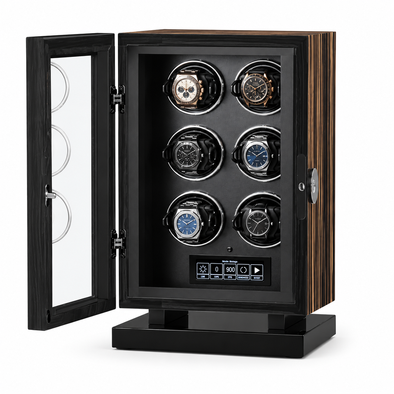 Luxury Watch Winder for 6 Watches, Macassar Wood