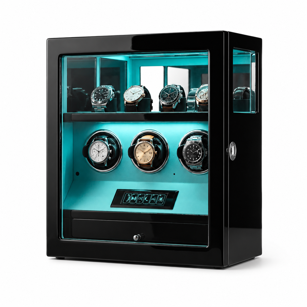 Leather Triple Watch Winder with Fingerprint Lock