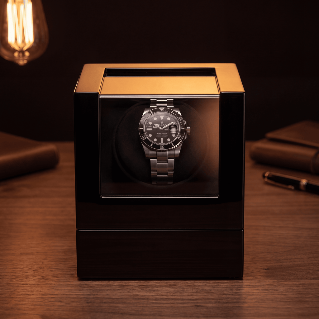 Single Watch Winder, Wood and Glass, view 2