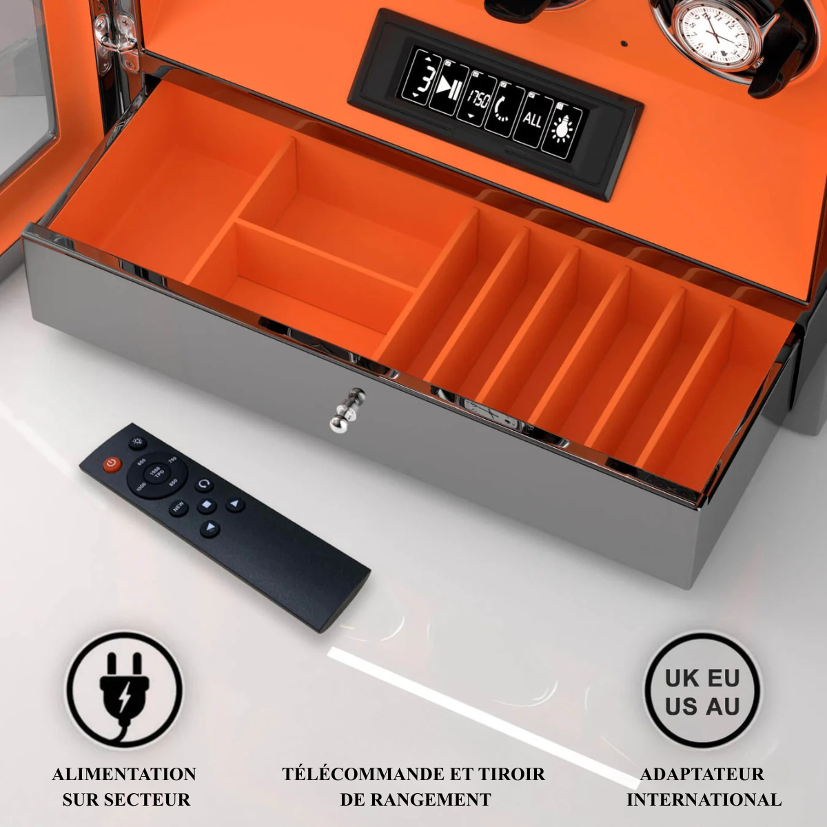 Leather Triple Watch Winder with Fingerprint Lock, view 16