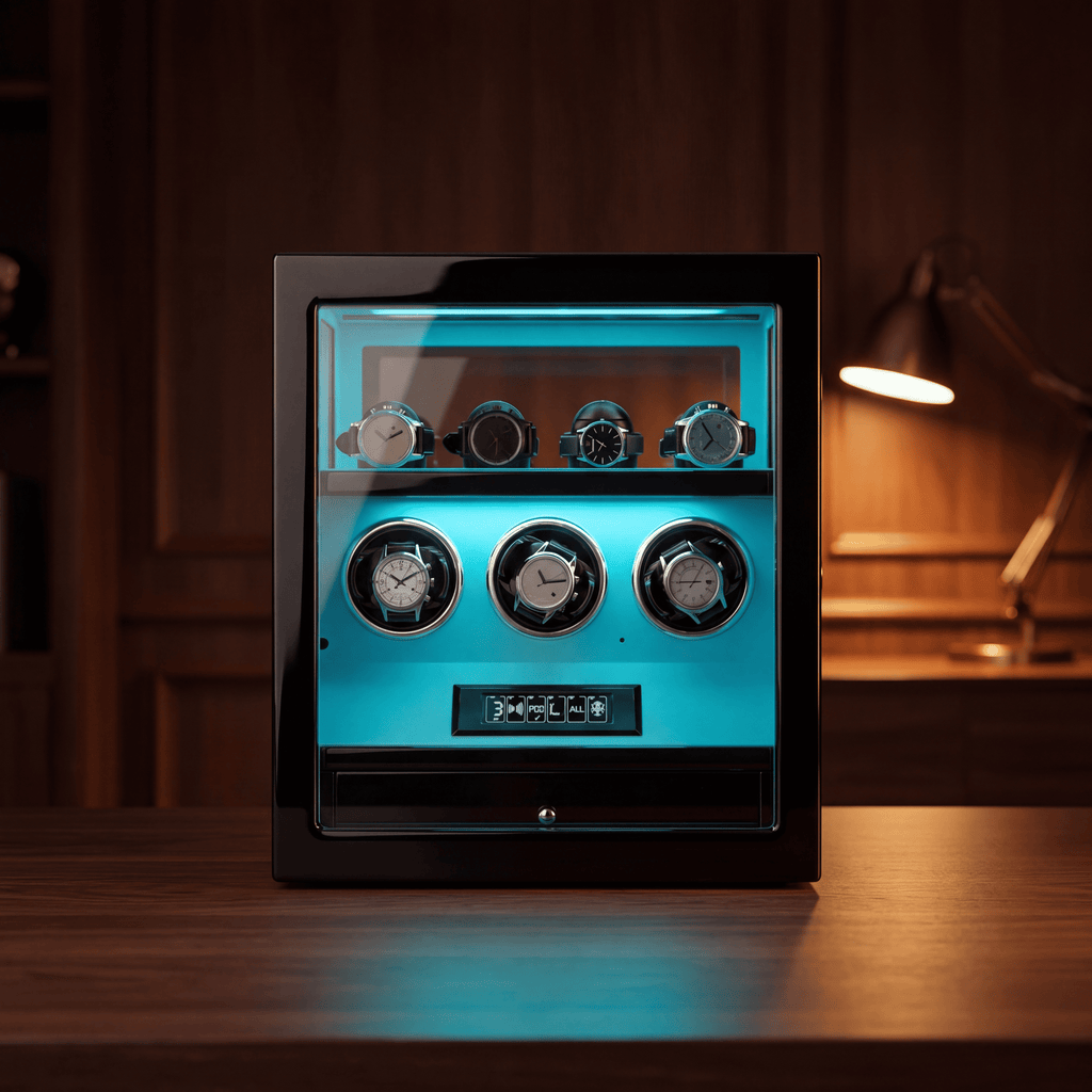 Leather Triple Watch Winder with Fingerprint Lock, view 2