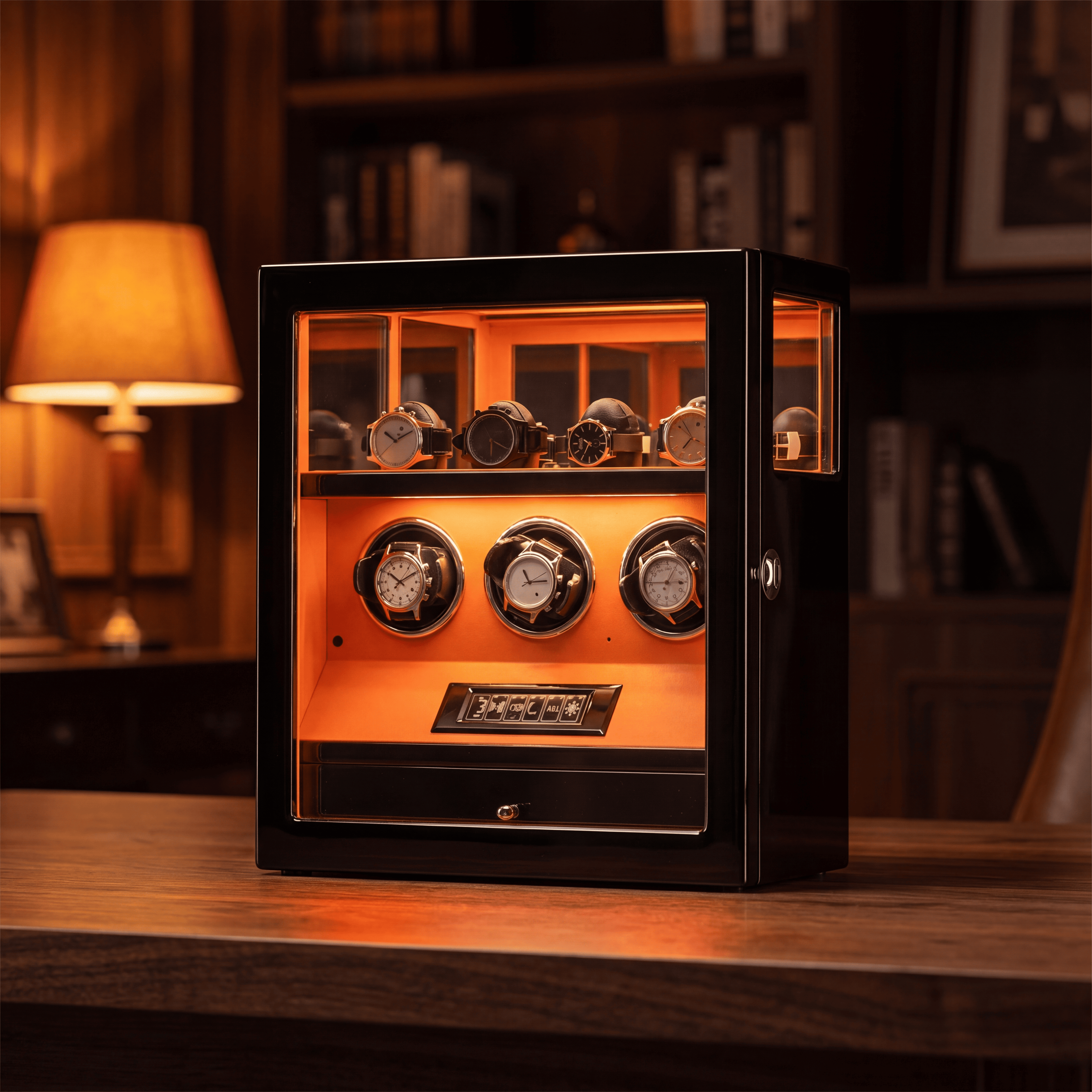 Leather Triple Watch Winder with Fingerprint Lock, view 11