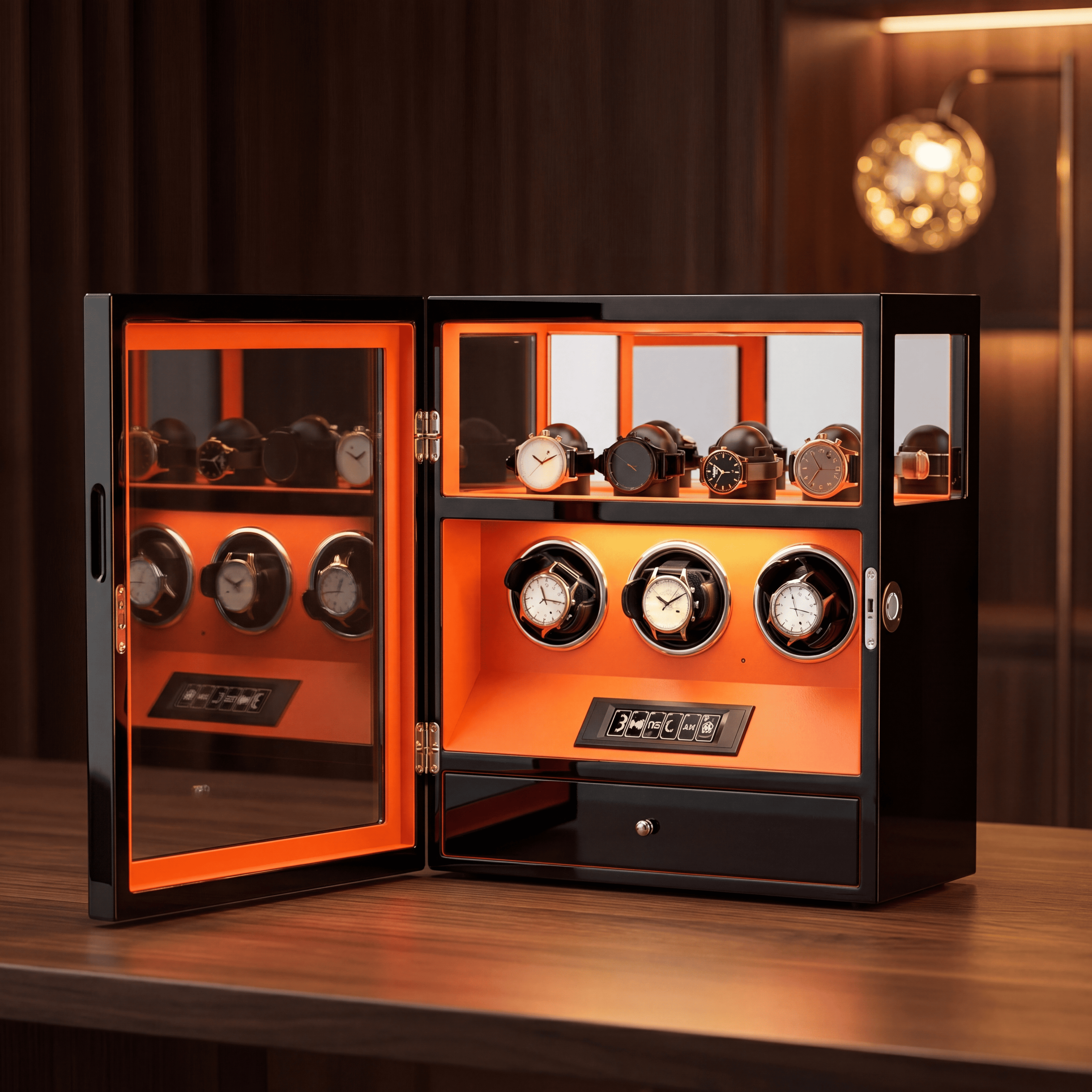 Leather Triple Watch Winder with Fingerprint Lock, view 13