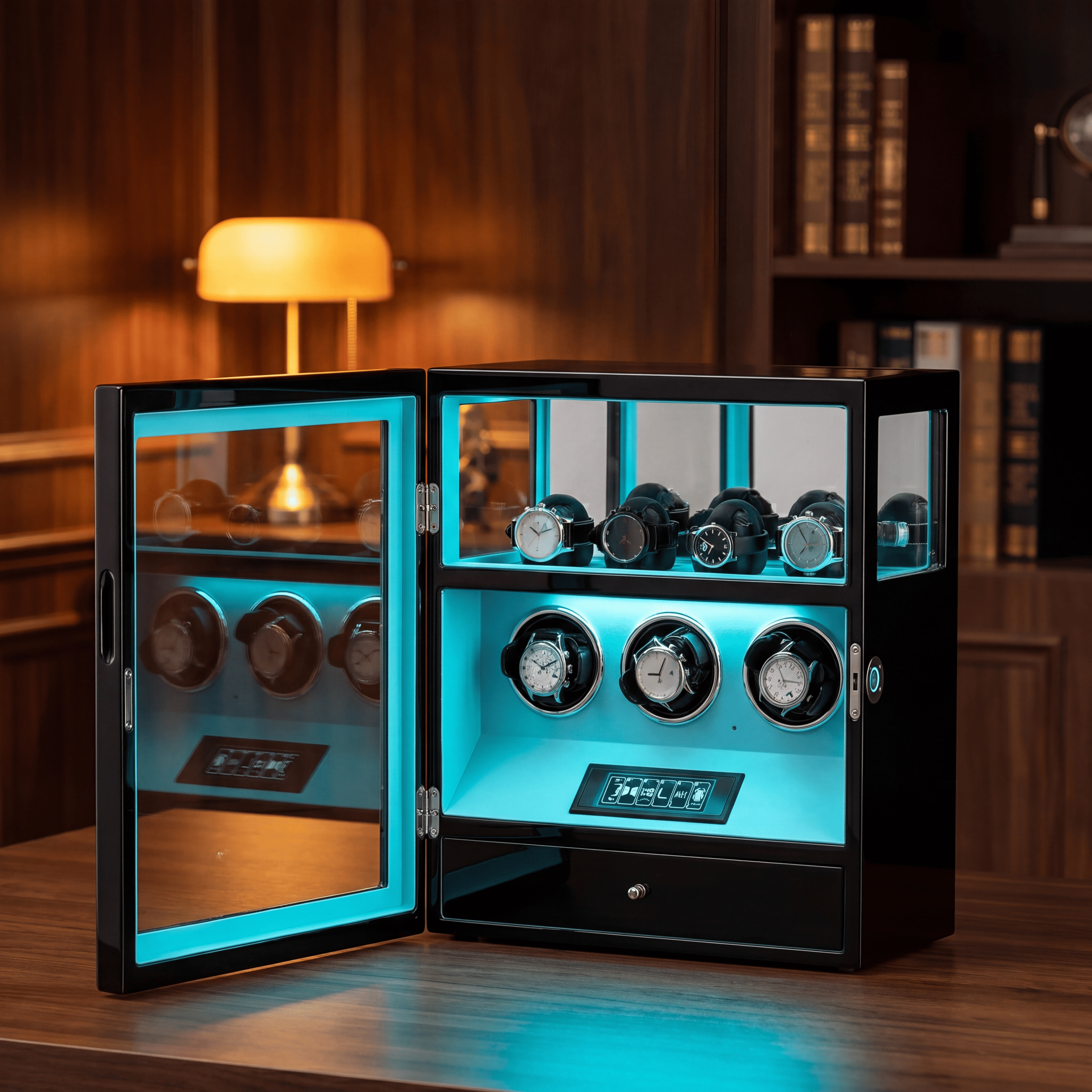 Leather Triple Watch Winder with Fingerprint Lock, view 3