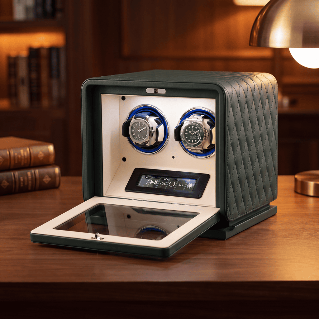 Green Leather Watch Winder for 2 Watches