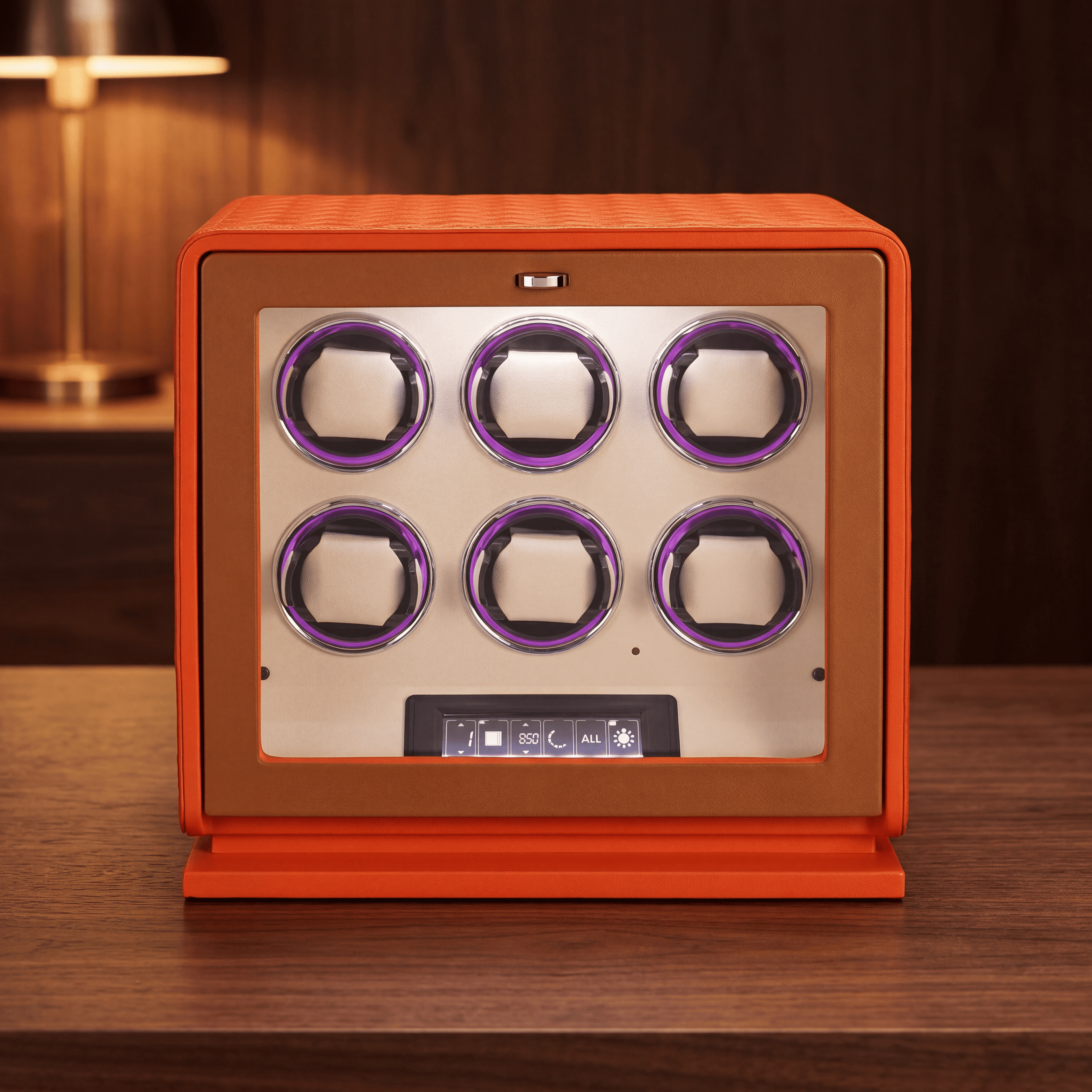 Green Leather Watch Winder for 6 Watches, view 7