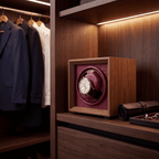 Walnut Single Watch Winder, Bordeaux Interior, view 5