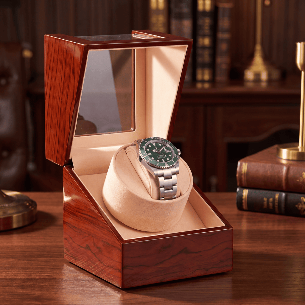Single Watch Winder, Wood and Glass, view 7