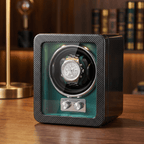 Carbon Single Watch Winder, Teal Interior, view 5