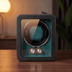 Carbon Single Watch Winder, Teal Interior, view 3