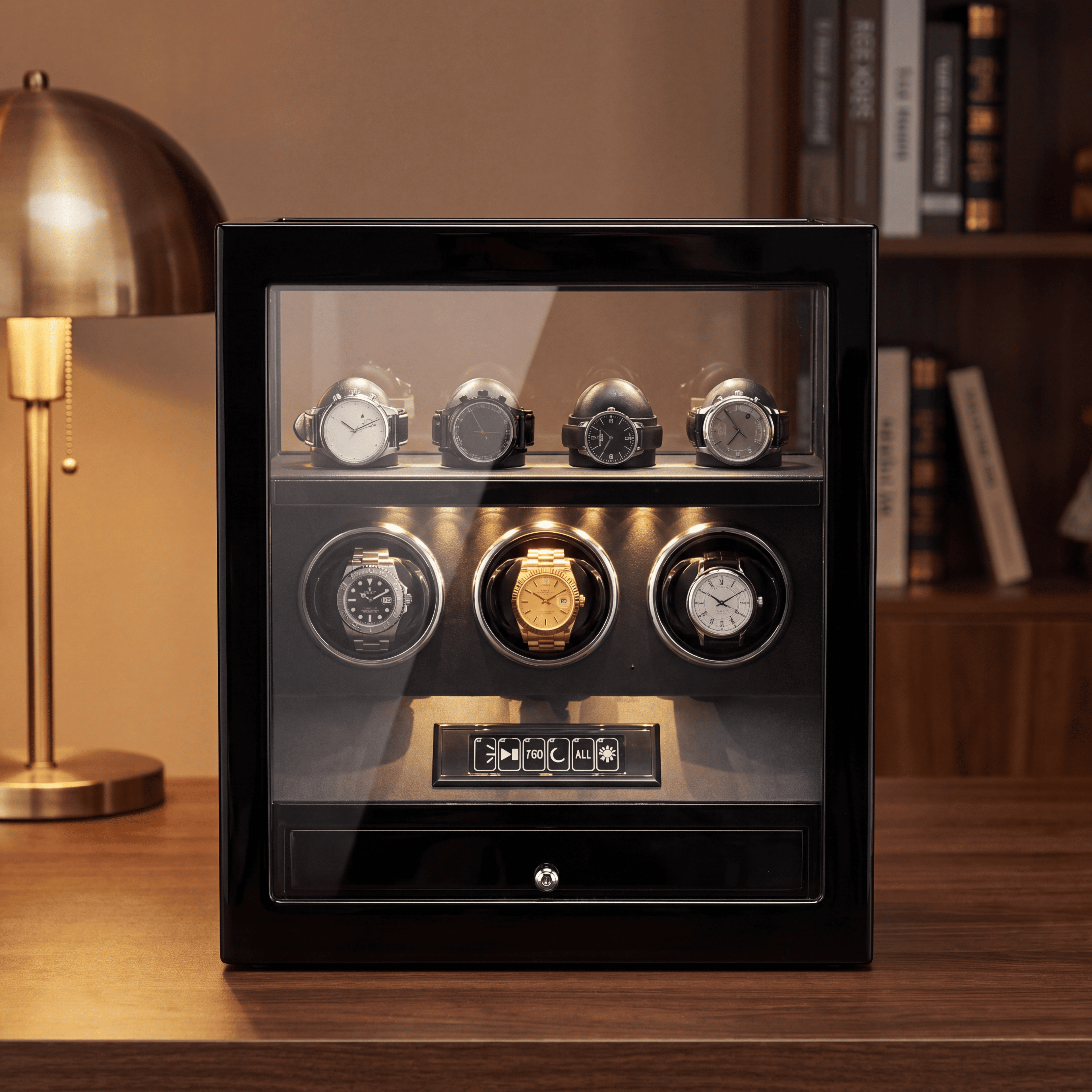 3 Watch Winder Box, Piano Black, view 3