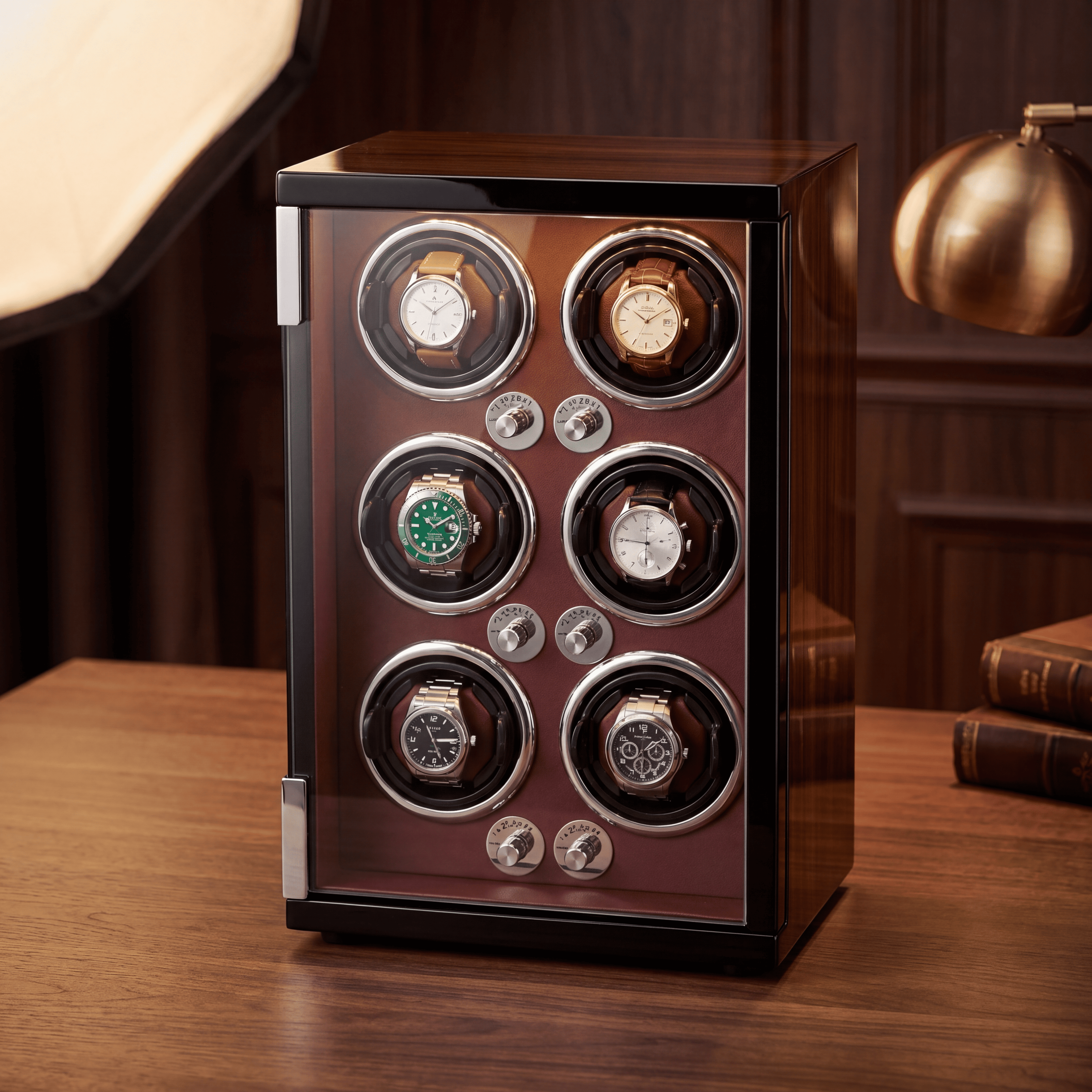 Red Watch Winder for 6 Watches, view 3