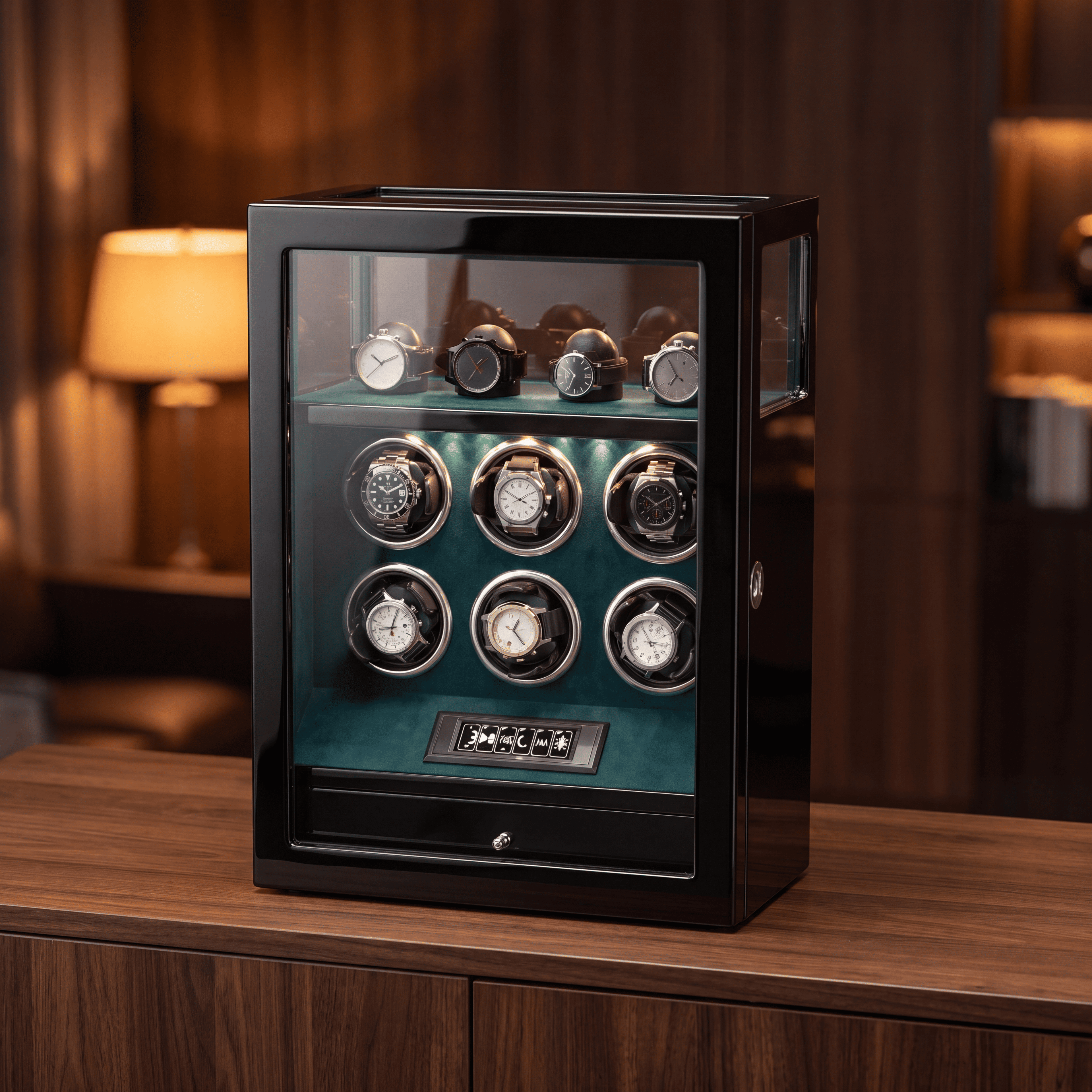 6 Watch Winder with Fingerprint Lock, Green