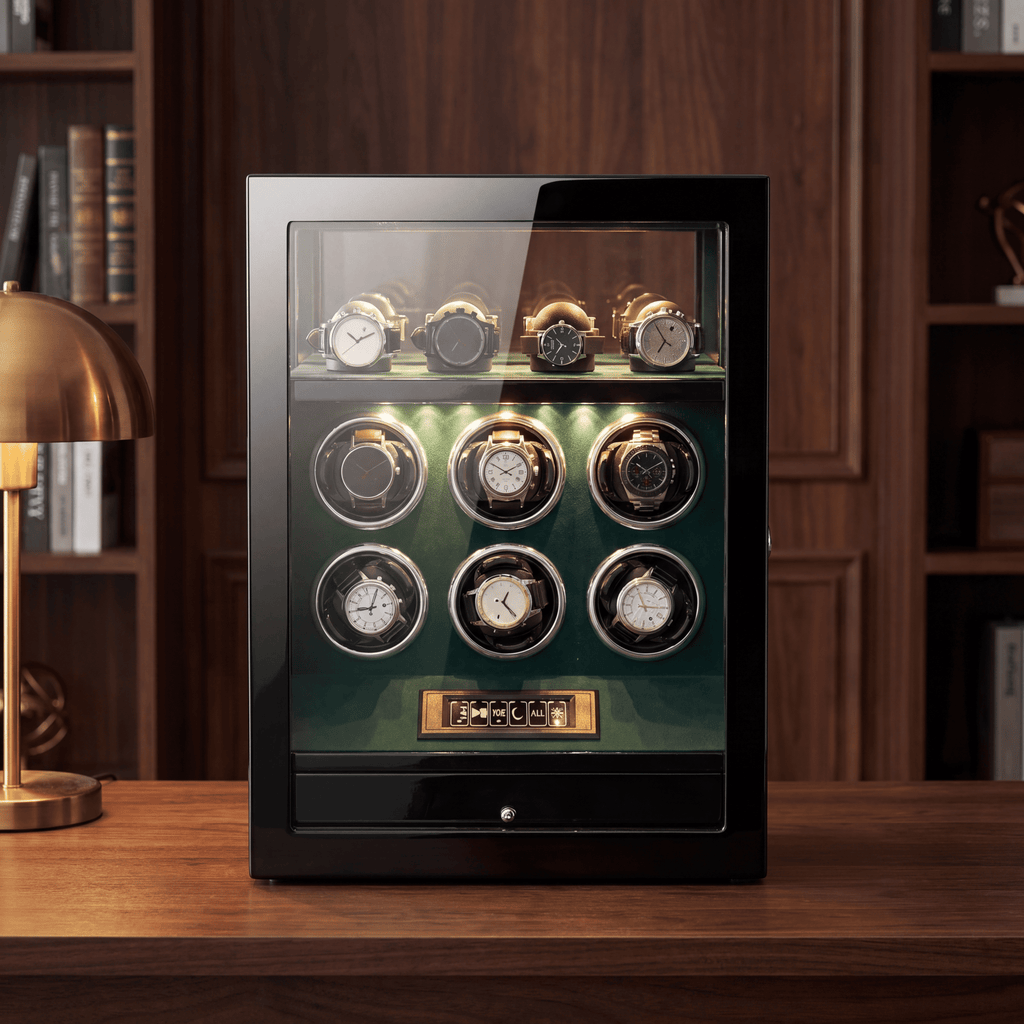 6 Watch Winder with Fingerprint Lock, Green, view 3