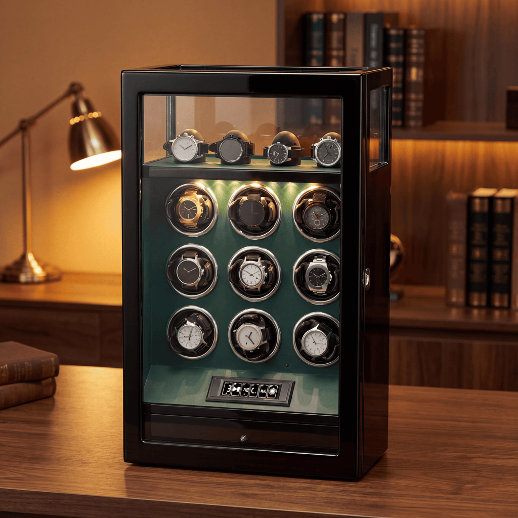Watch Winder Safe for 9 Watches, Green