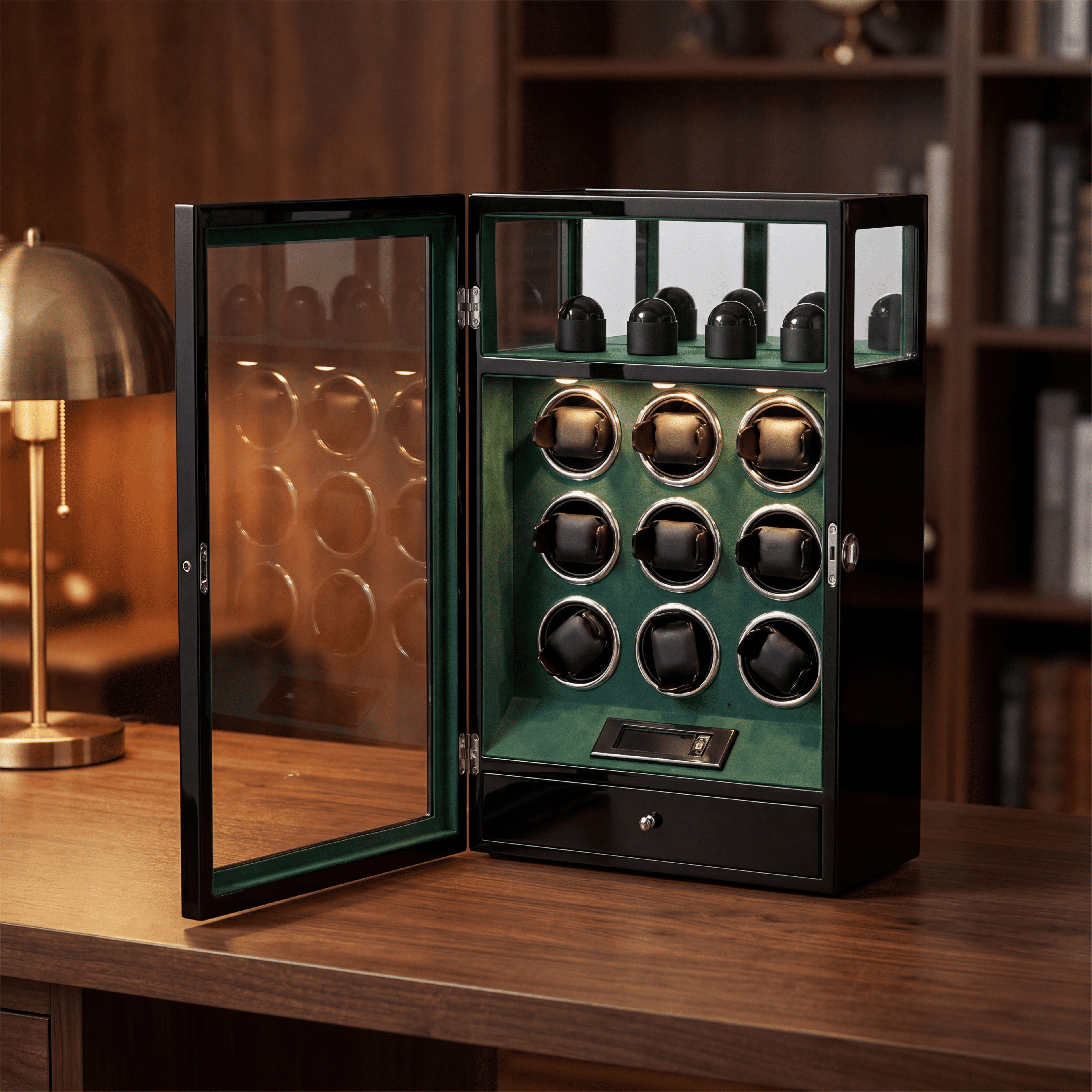 Watch Winder Safe for 9 Watches, Green, view 2