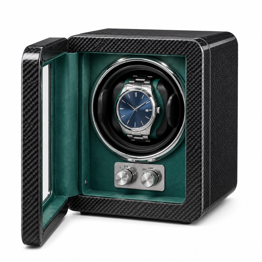 Carbon Single Watch Winder, Teal Interior