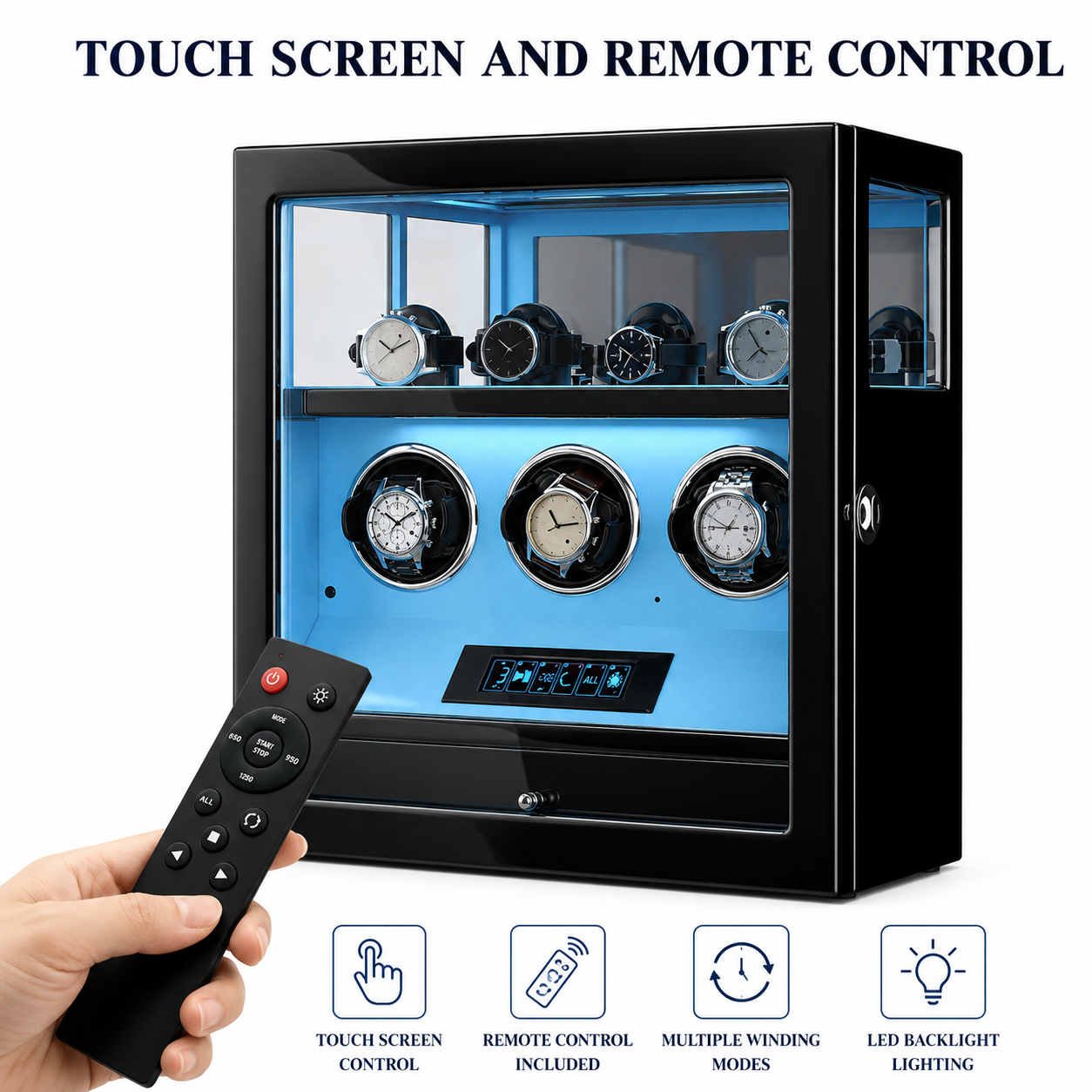 Leather Triple Watch Winder with Fingerprint Lock