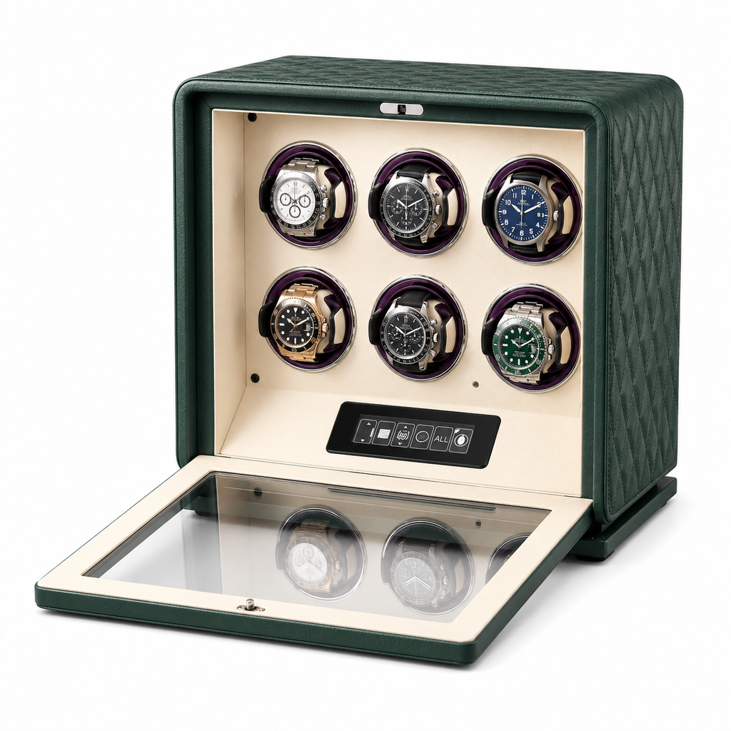 Green Leather Watch Winder for 6 Watches