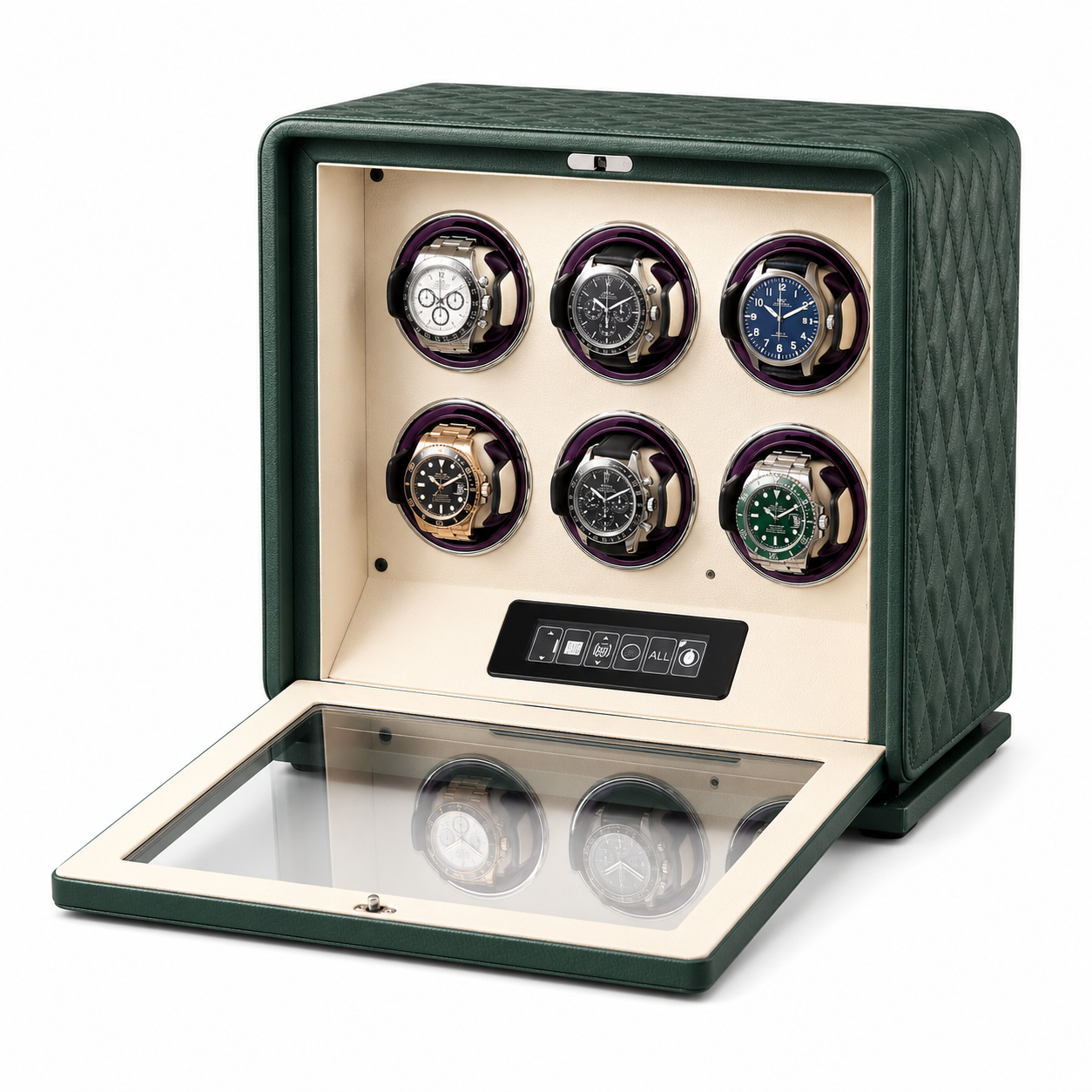 Green Leather Watch Winder for 6 Watches